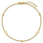 14K Infinity and Diamond-cut Bead 9 inch Plus 1 inch Extender - Total 10 inch Anklet