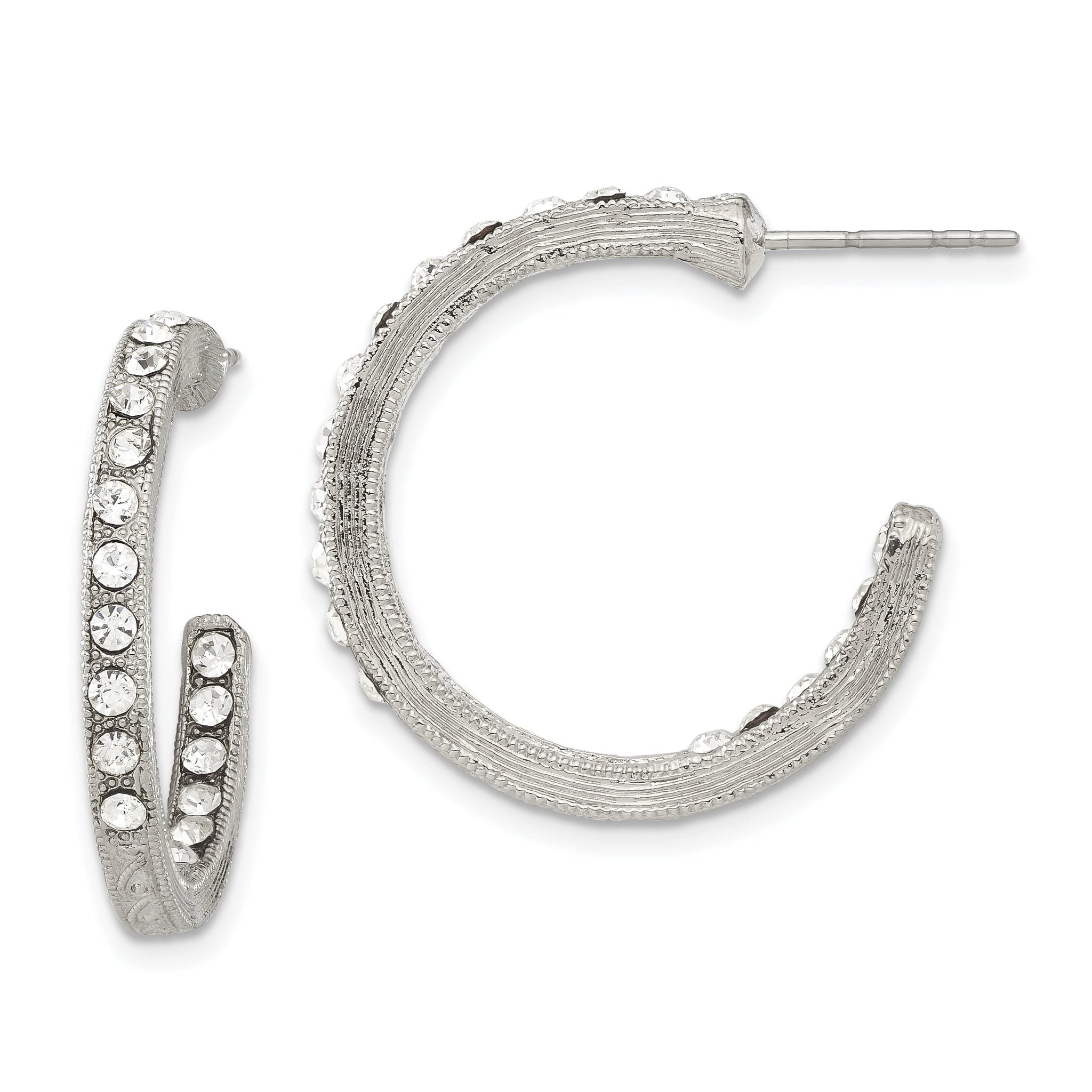 1928 Silver-tone In/Out White Crystal Hoop Earrings Main image