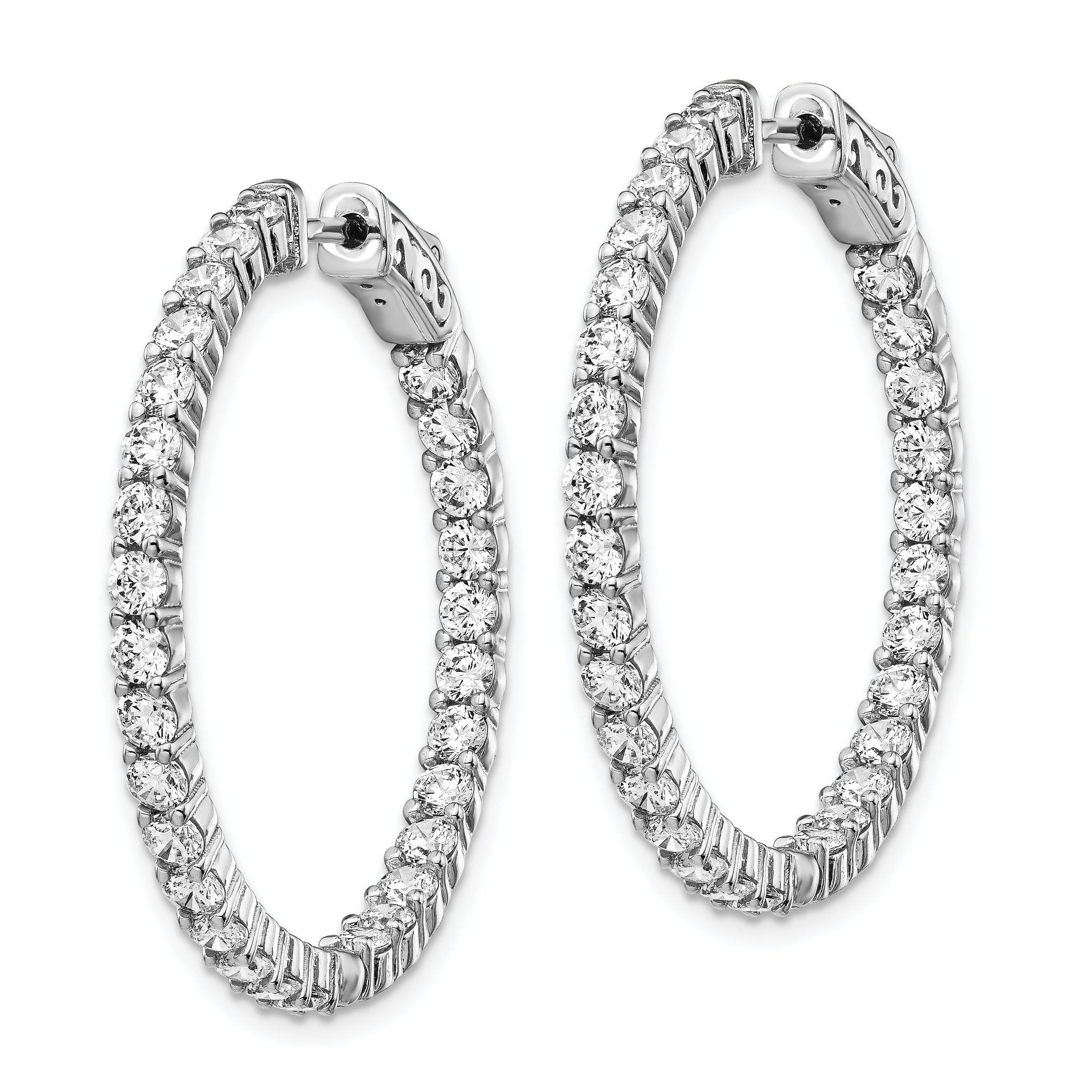 Sterling Shimmer Sterling Silver Rhodium-plated 58 Stone 2.5mm CZ In and Out Round Hinged Hoop Earrings Secondary image