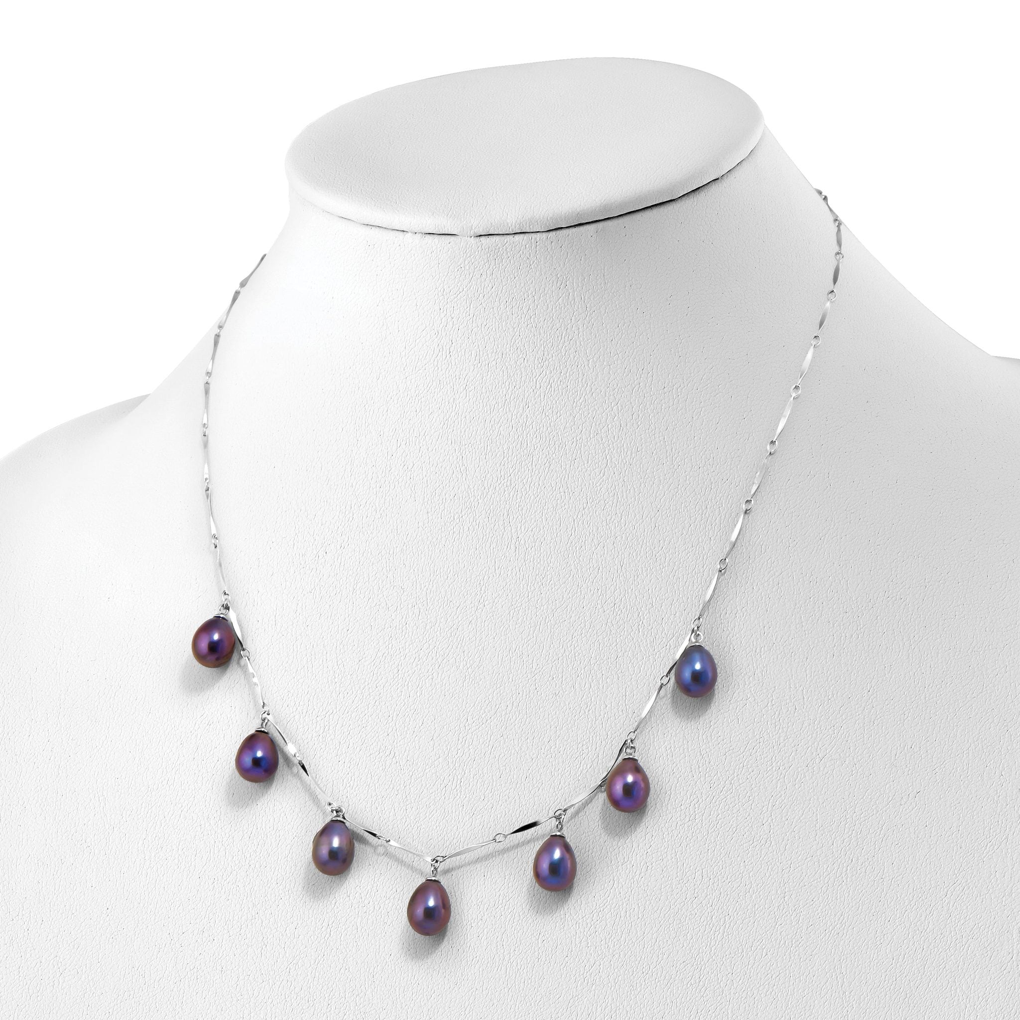 Sterling Silver RH 7-8mm Black Teardrop FWC Pearl Dangle Necklace Secondary image