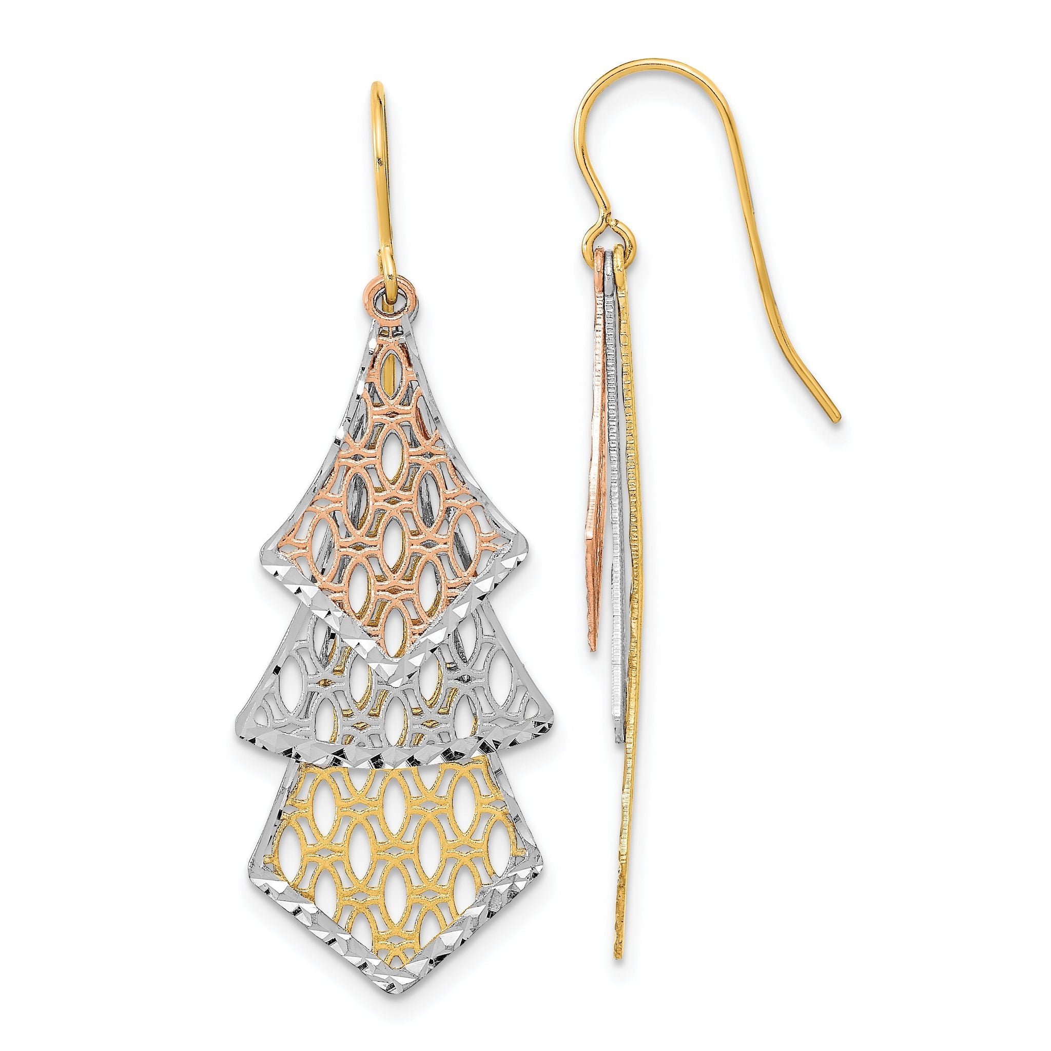 14k Tri-color D/C Polished Filigree Dangle Earrings Main image