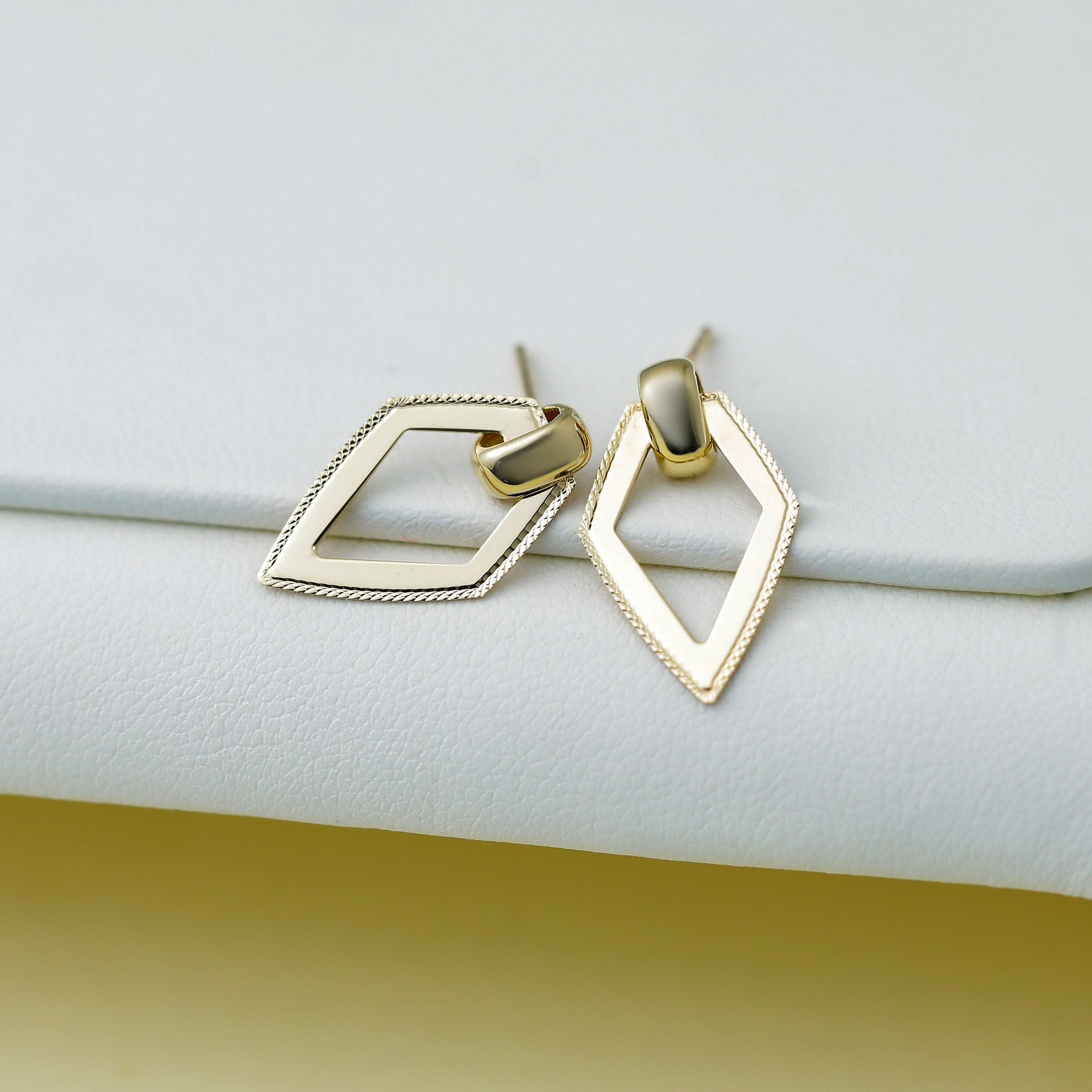14K Polished Diamond shape Dangle Post Earrings