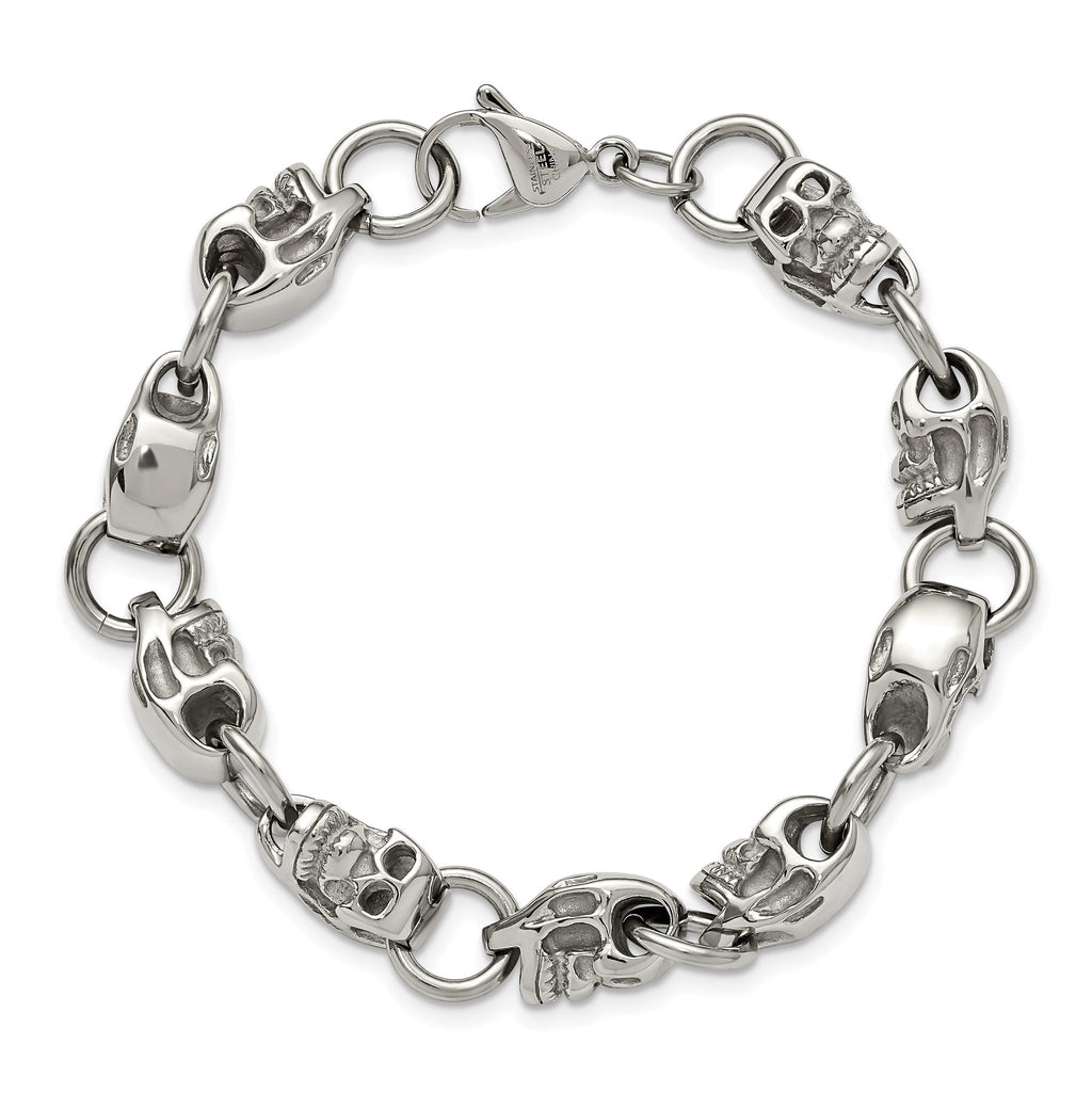 Stainless Steel Polished Skull Link Bracelet for Men