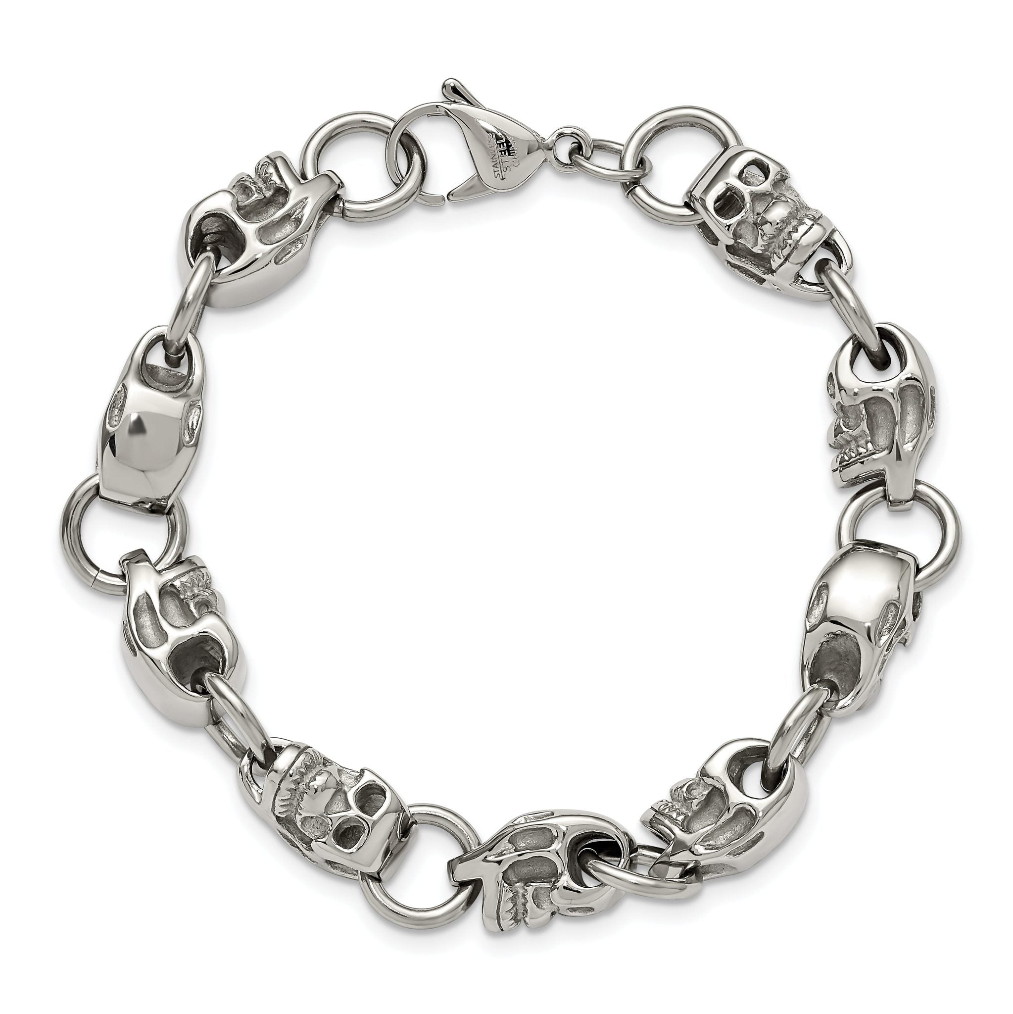 Stainless Steel Polished Skull Link Bracelet for Men