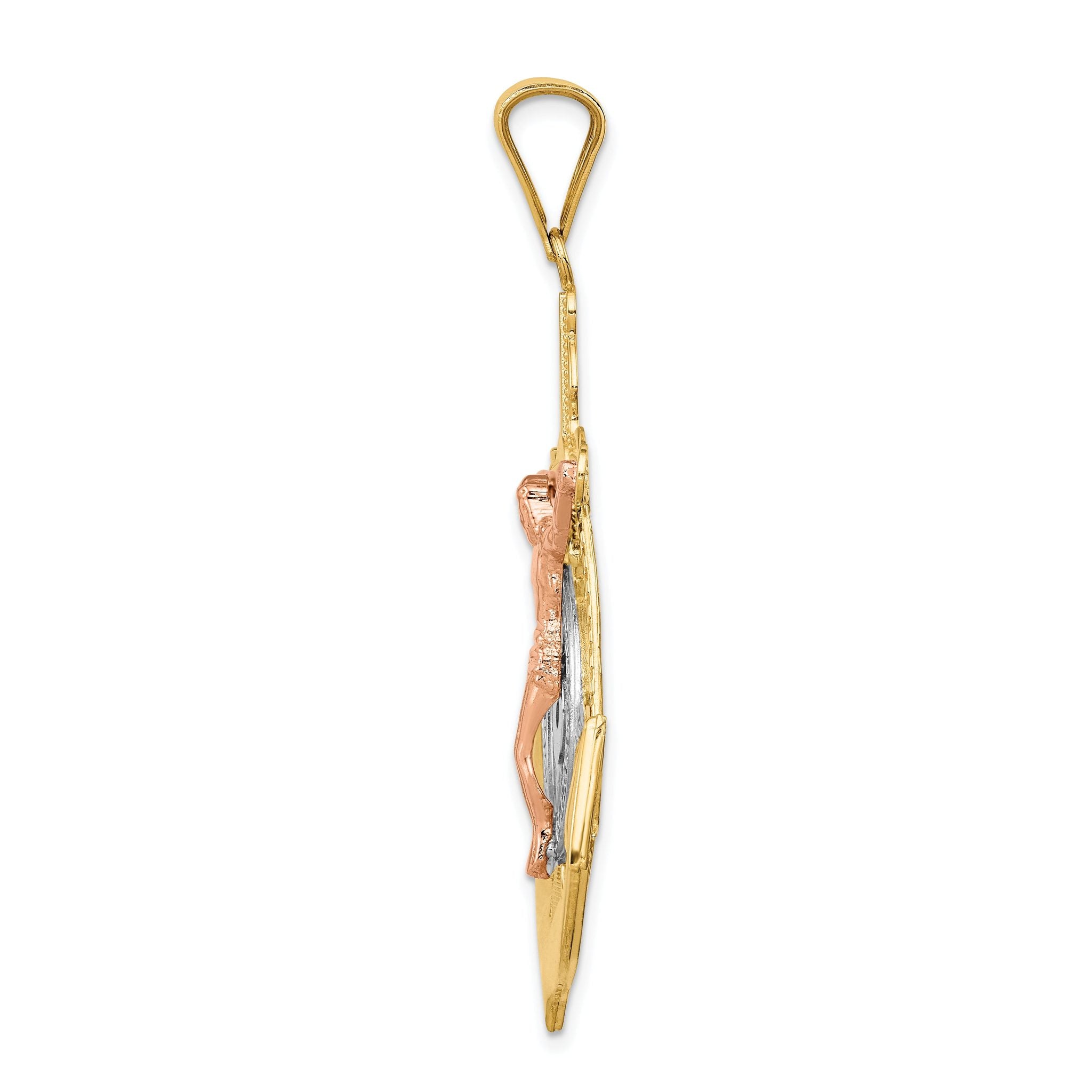14K Tri-Color Gold Mariner Crucifix Pendant with Polished Textured Finish