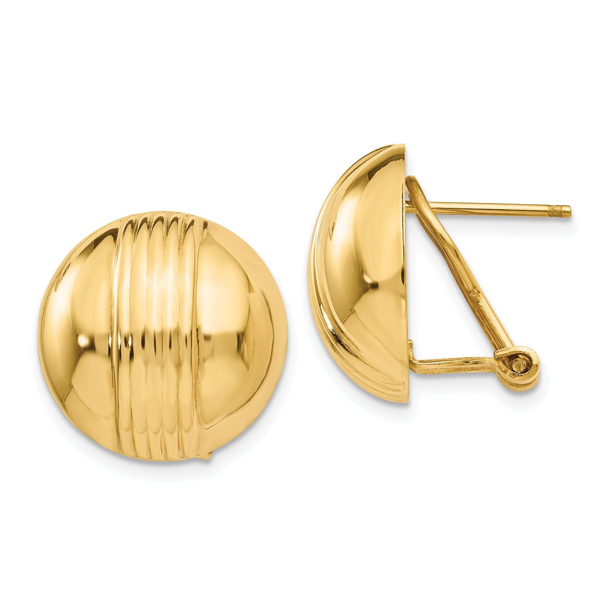 14K Gold Polished Hollow Button Earrings with Omega Clip Back Main image