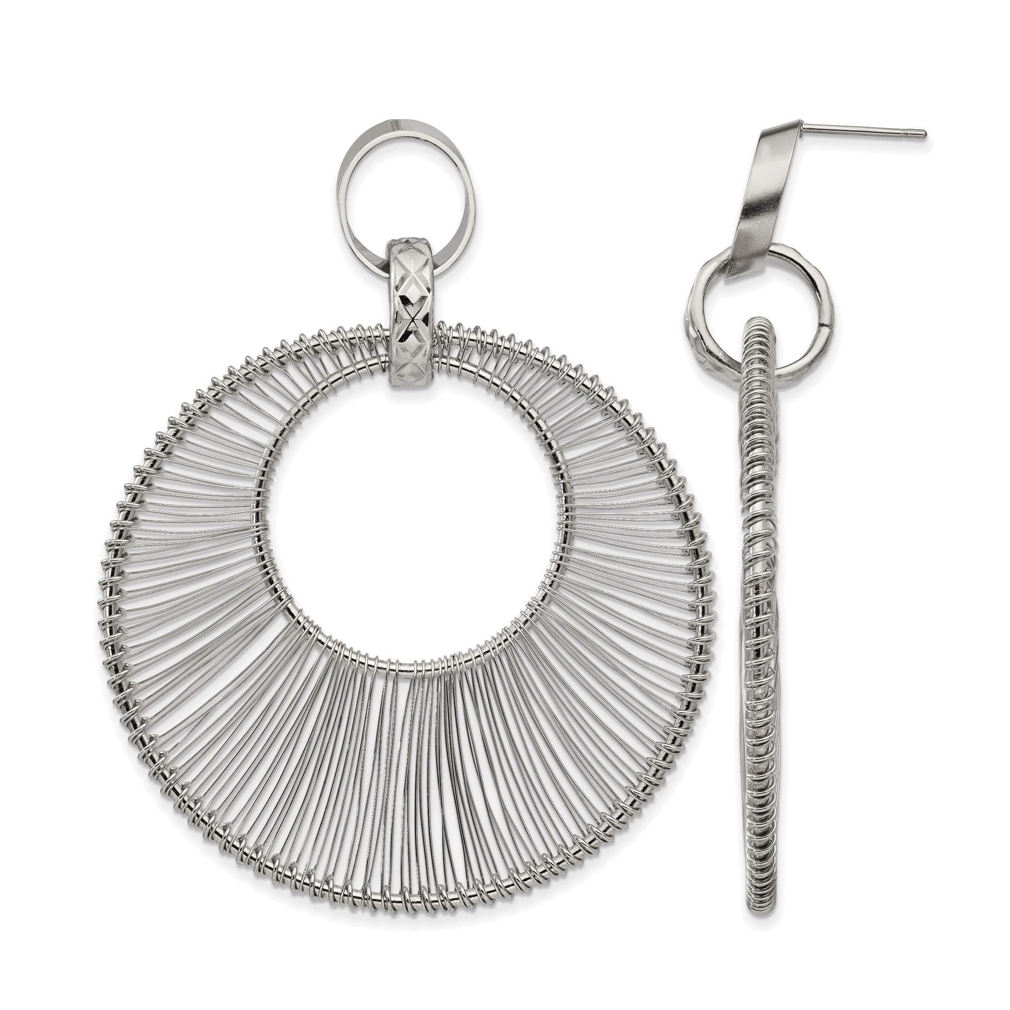 Stainless Steel Polished Textured Drop Dangle Earrings for Women Main image