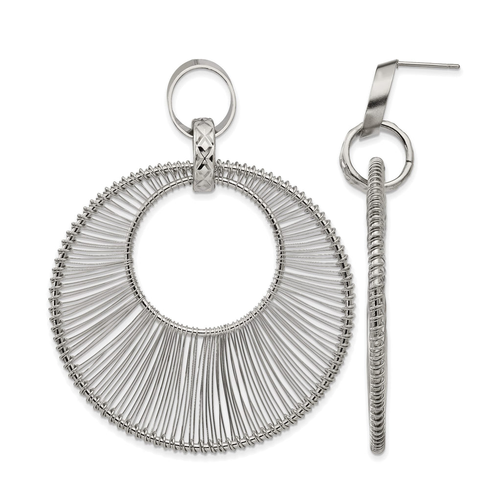 Stainless Steel Polished Textured Drop Dangle Earrings for Women