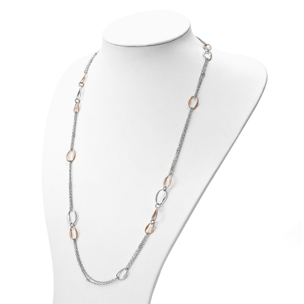 Sophia Jewelers 925 Sterling Silver Two-Tone Necklace with Rose Gold Accent