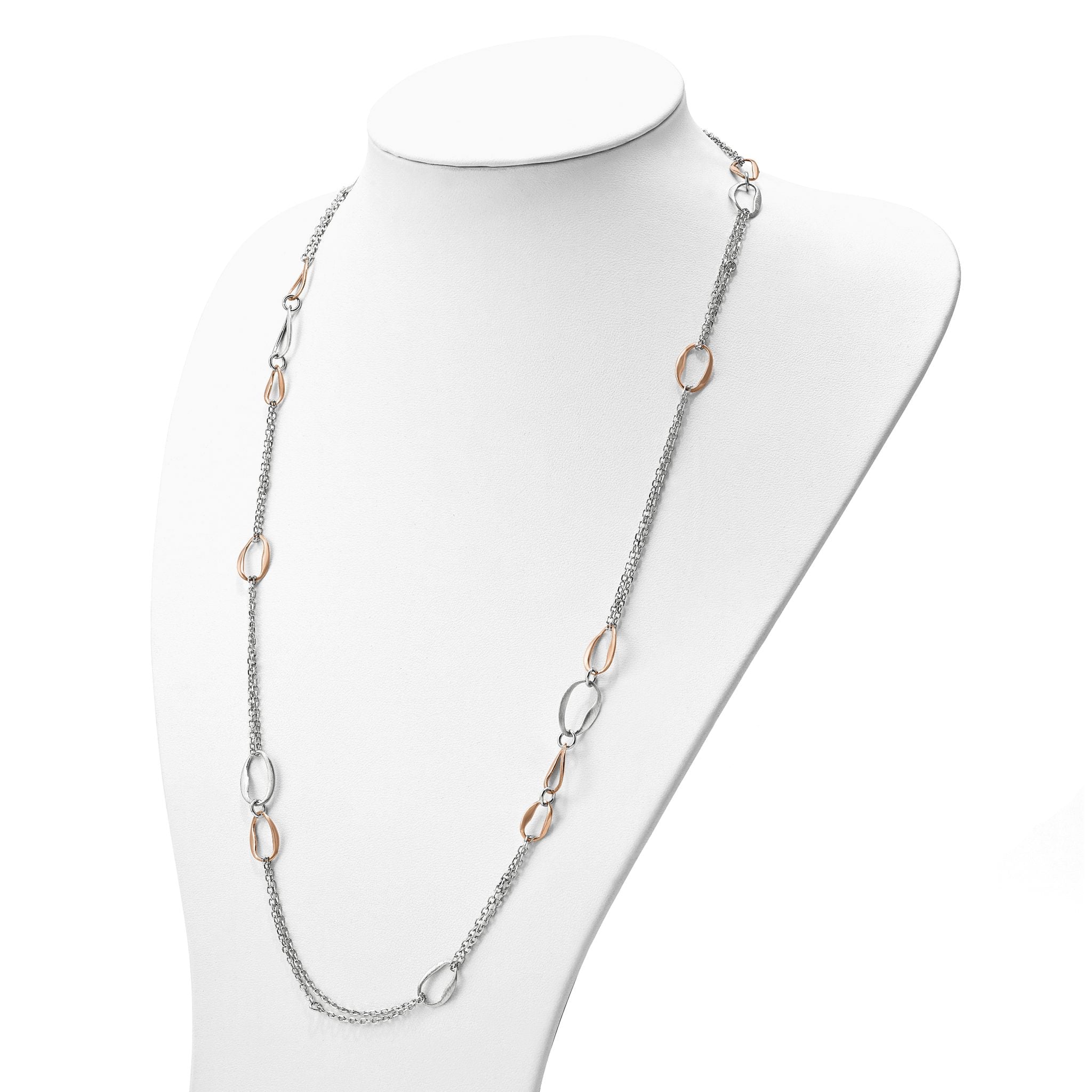 Sophia Jewelers 925 Sterling Silver Two-Tone Necklace with Rose Gold Accent