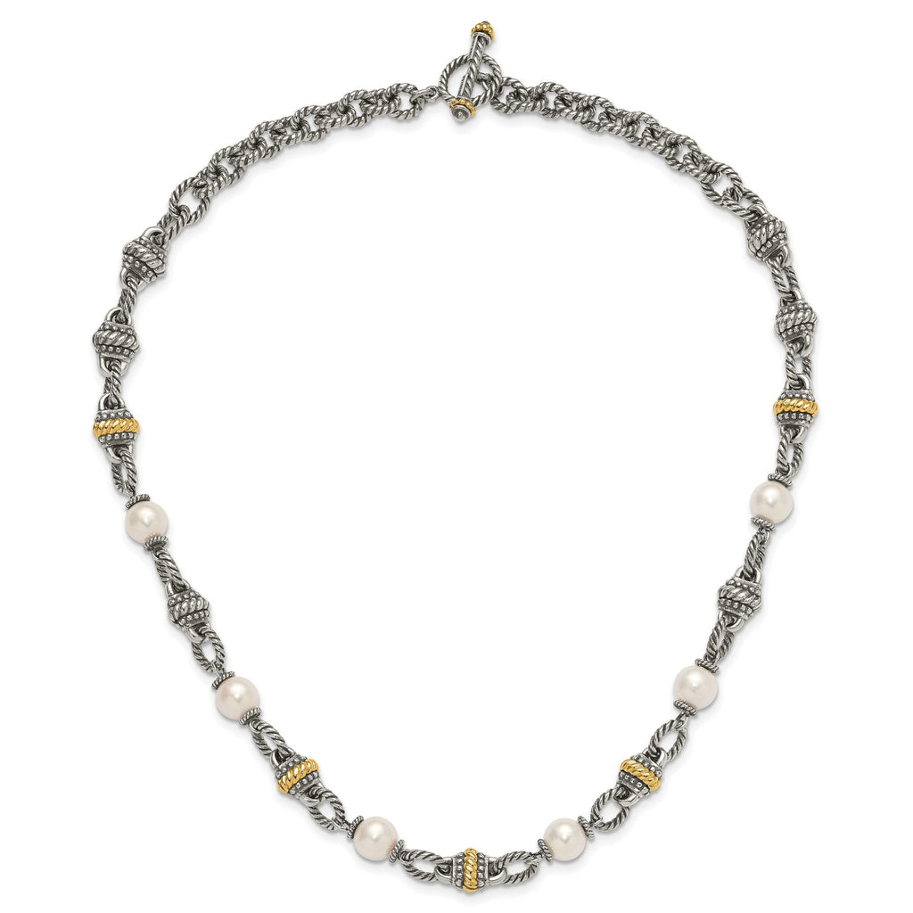 Shey Couture Sterling Silver with 14K Accent 18 Inch Antiqued 8mm Freshwater Cultured Pearl Necklace