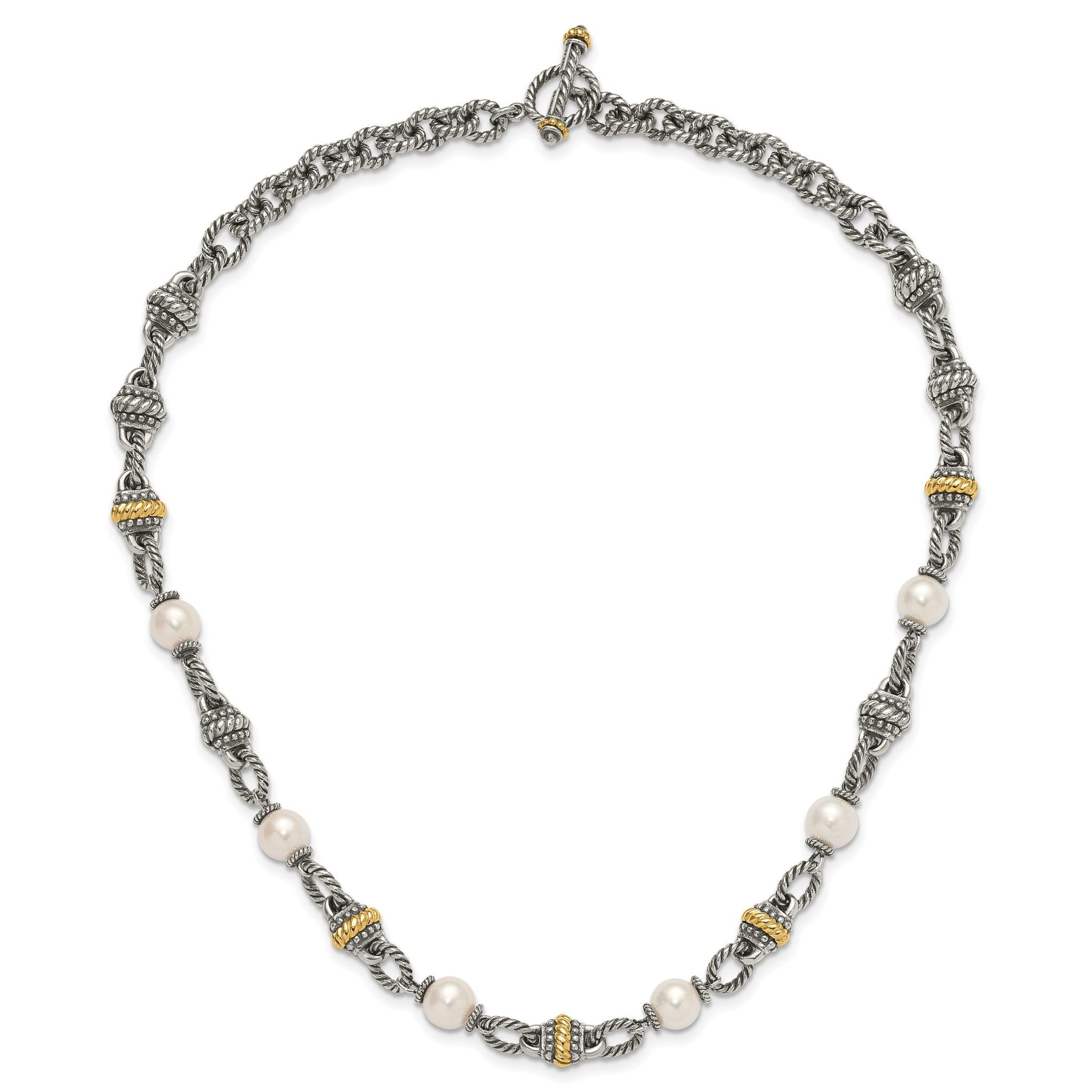 Shey Couture Sterling Silver with 14K Accent 18 Inch Antiqued 8mm Freshwater Cultured Pearl Necklace
