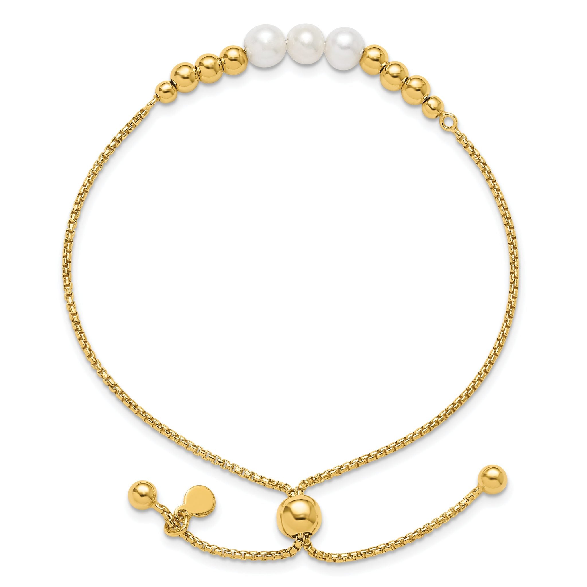 Sterling Silver Gold-plt Polished FWC Pearls Adjustable Bracelet Secondary image