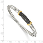 Sophia Jewelers Sterling Silver 14K Accent Black Diamond Bangle Bracelet