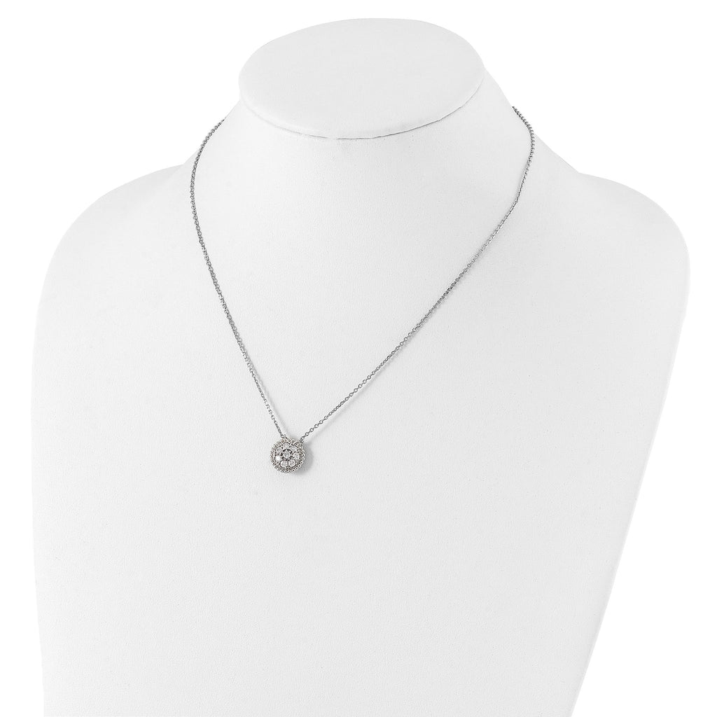 Sterling Silver CZ Necklace with Rhodium Polish Unisex Elegance