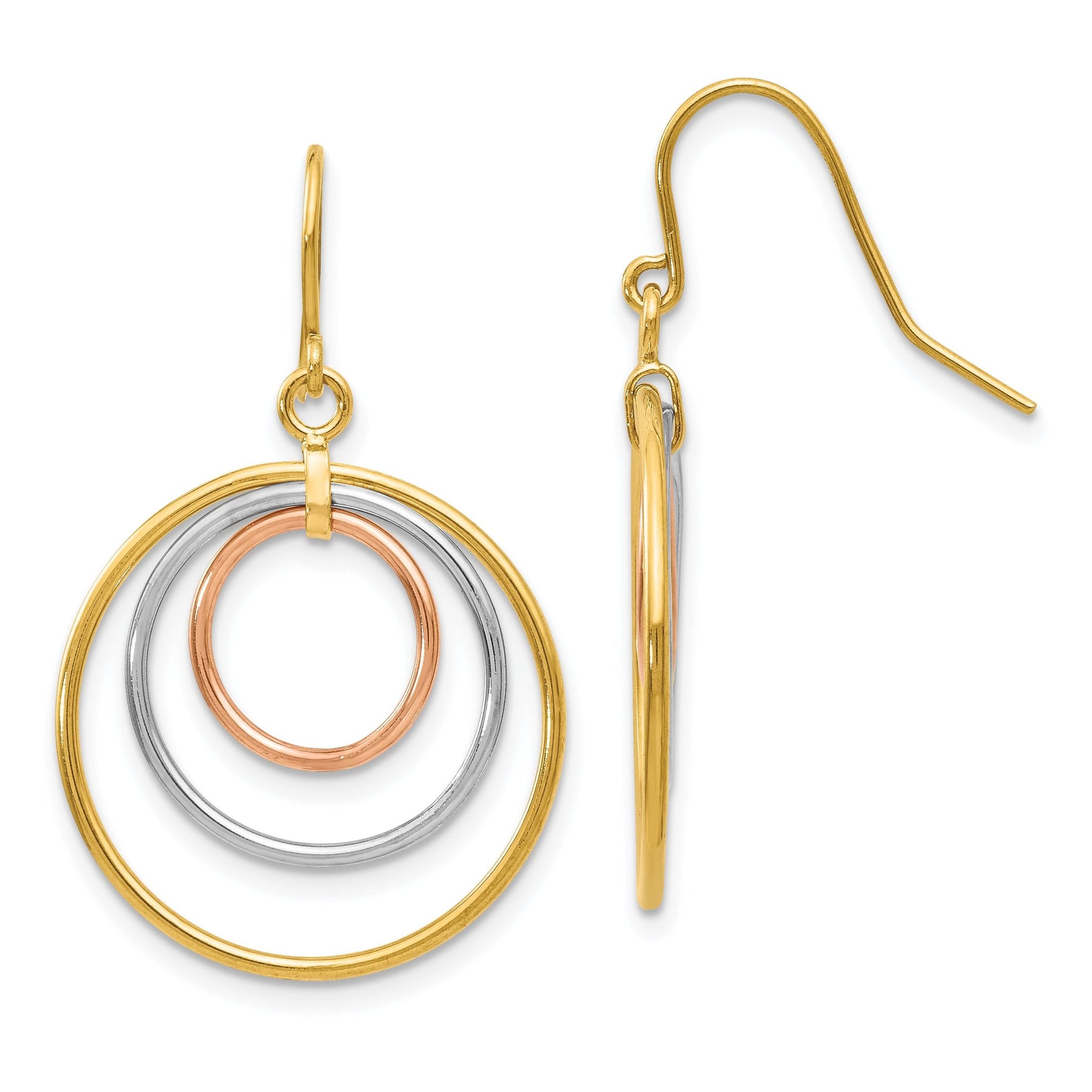 14k Tri-Color Circle Dangle Earrings Main image