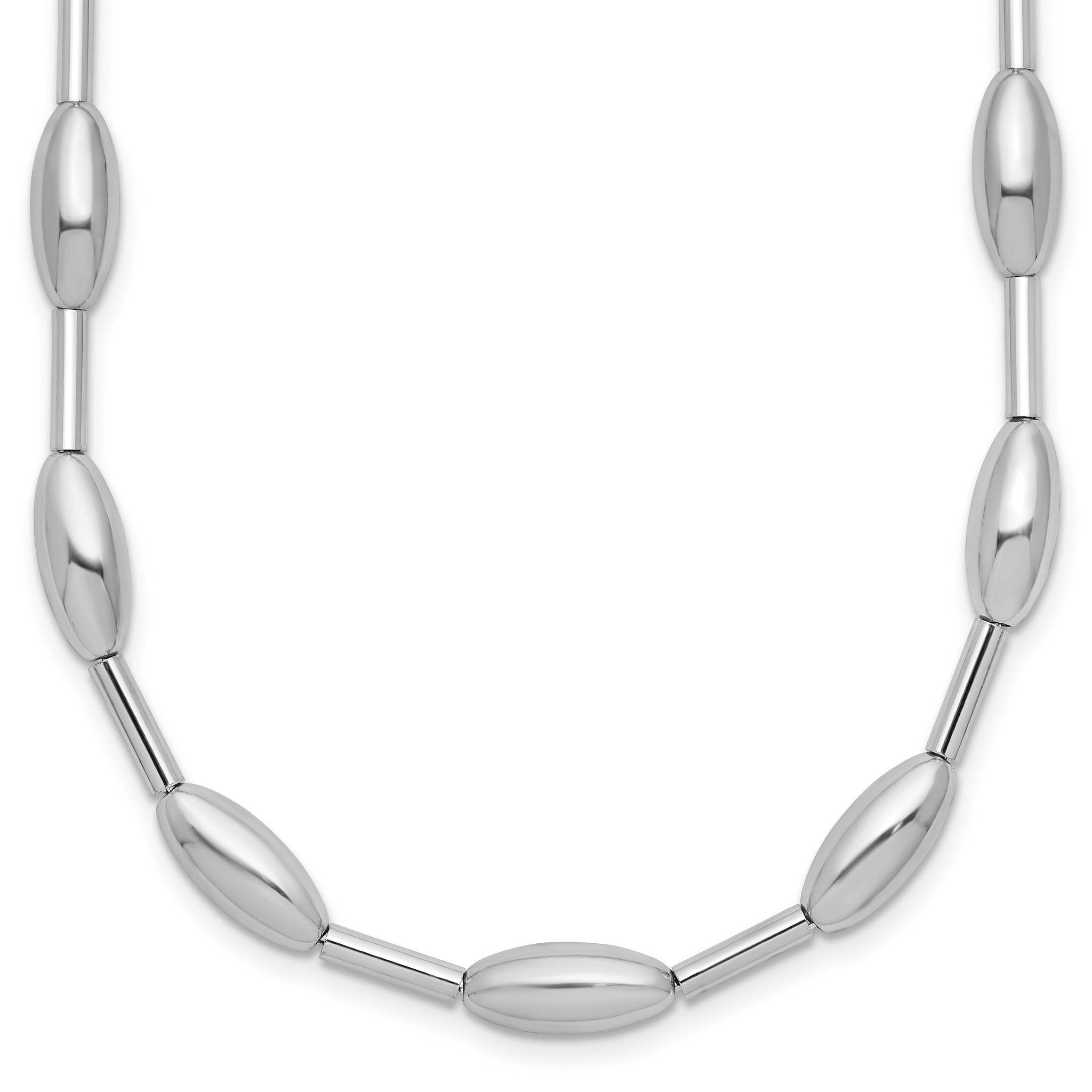 Sterling Silver RH-plat Polish Oval Beaded w/2in ext. Necklace Main image