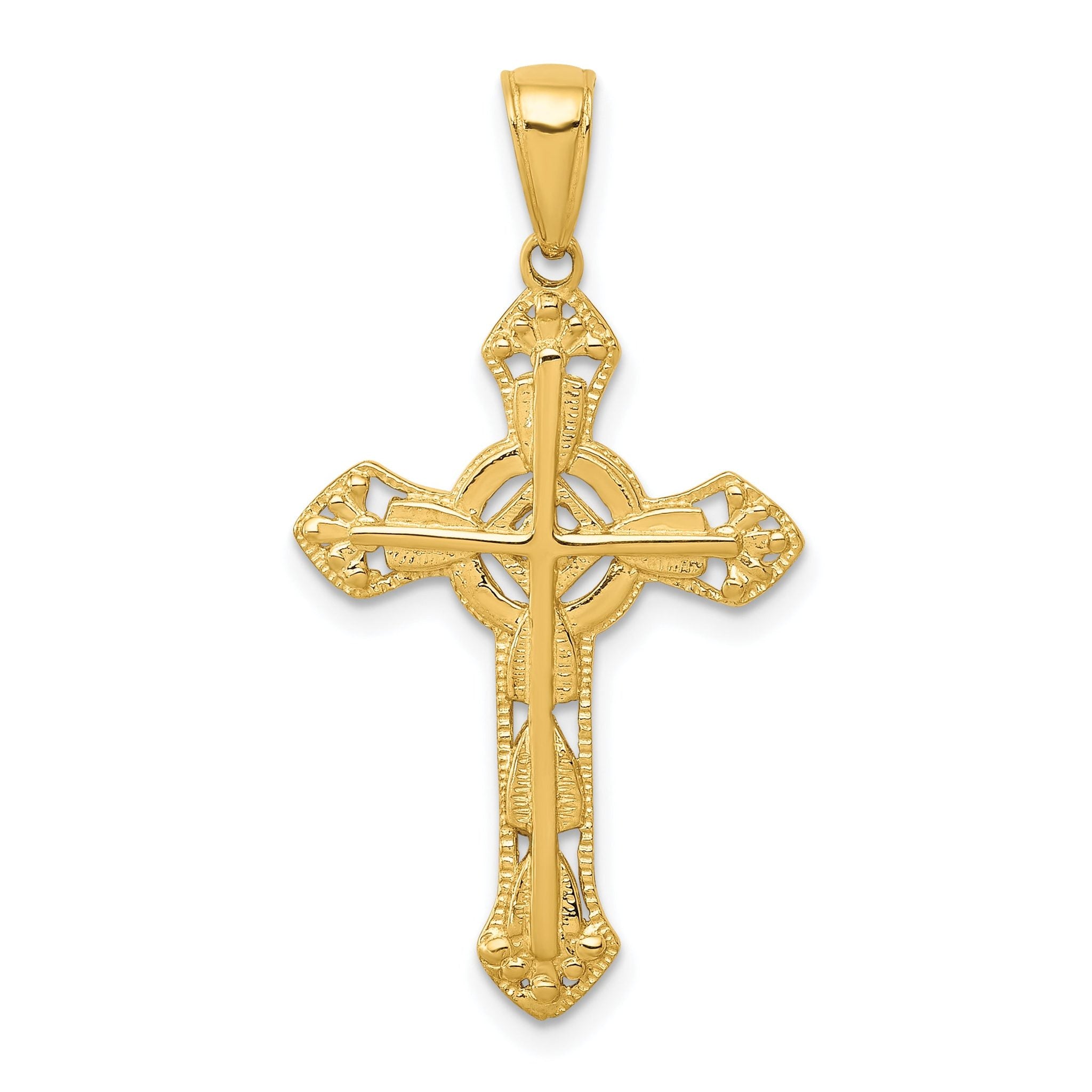 14K Gold Fancy Cross Pendant with Textured Finish  Elegant & Solid Design