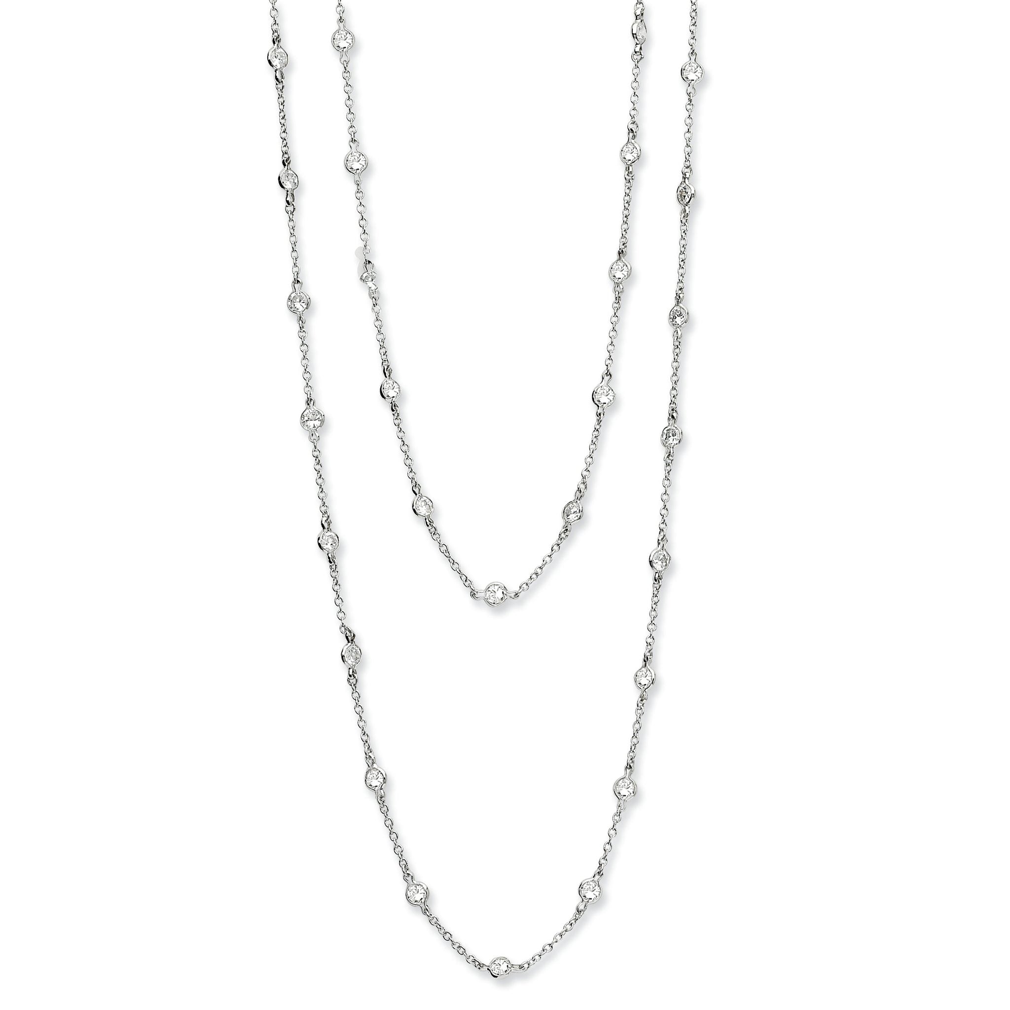 Cheryl M Sterling Silver Rhodium-plated Brilliant-cut Round CZ 42 Station 36 Inch Necklace