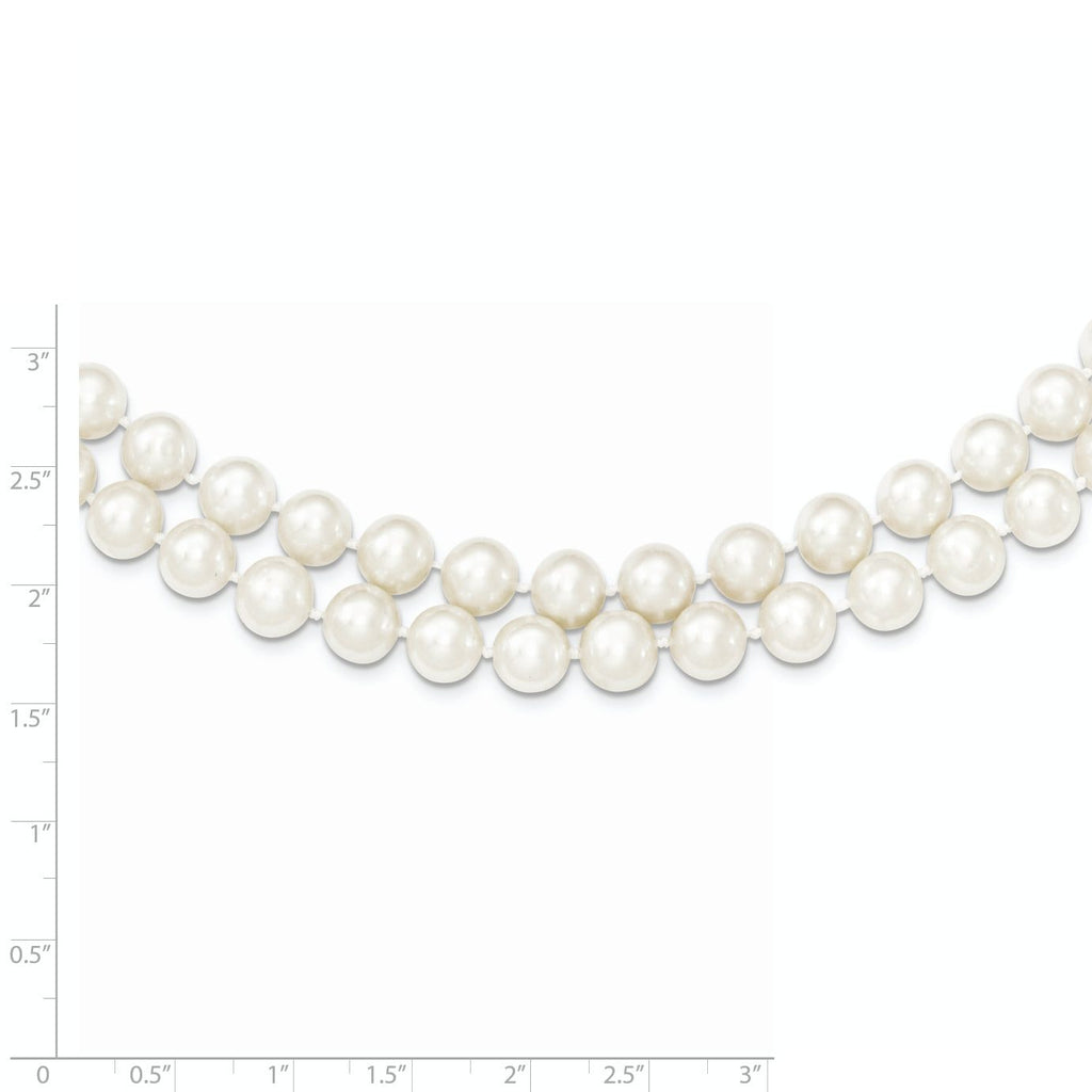 Sterling Silver Rhodium-plated 7.5-8.5mm White Semi-Round Freshwater Cultured Pearl 2-Strand 17 inch Necklace