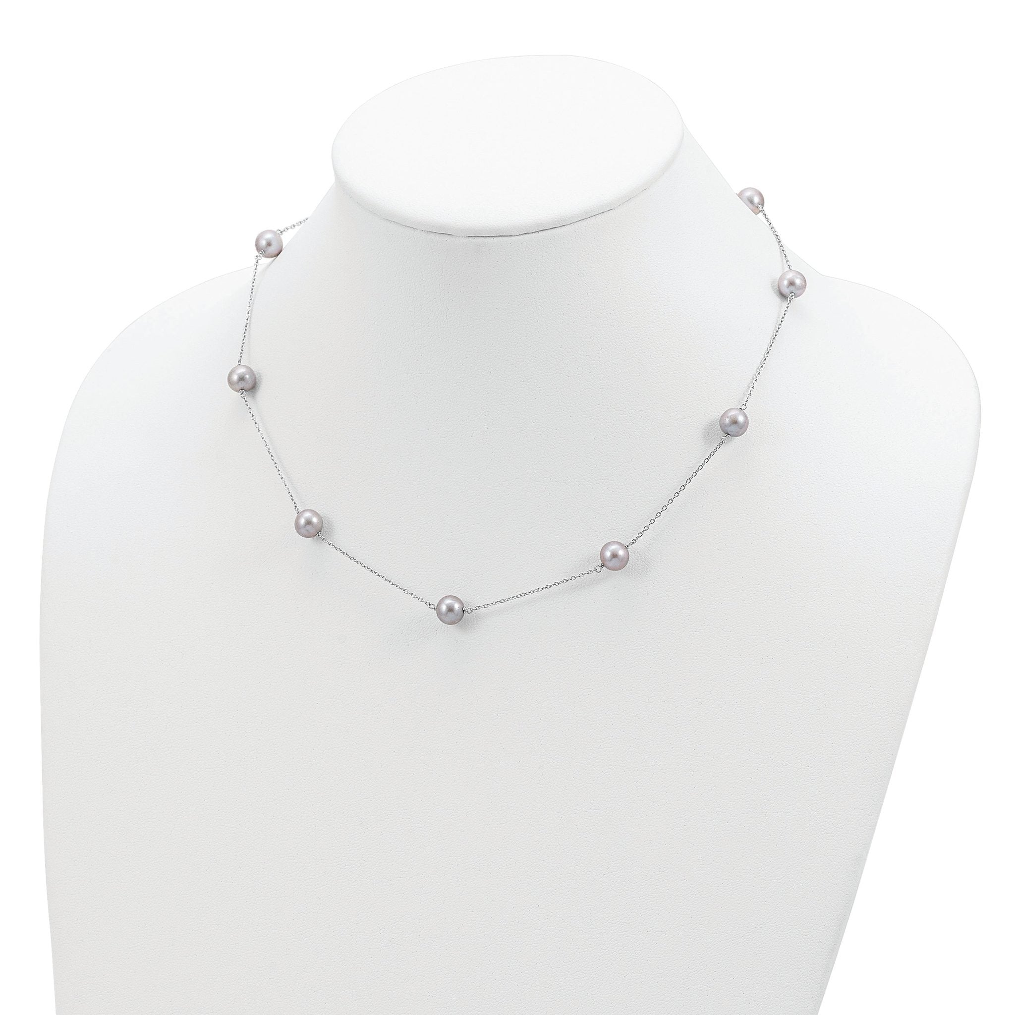 Sterling Silver RH 7-8mm Grey FWC Pearl 9 Station Necklace Secondary image