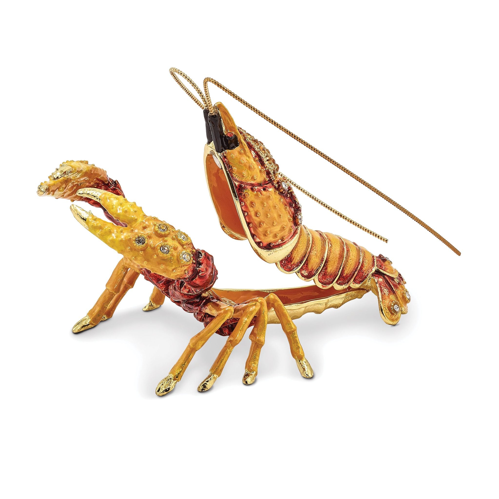 Luxury Giftware by Jere Pewter Bejeweled Crystals Gold-tone Enameled BAYOU Cajun Crawfish Trinket Box with Matching 18 Inch Necklace Secondary image