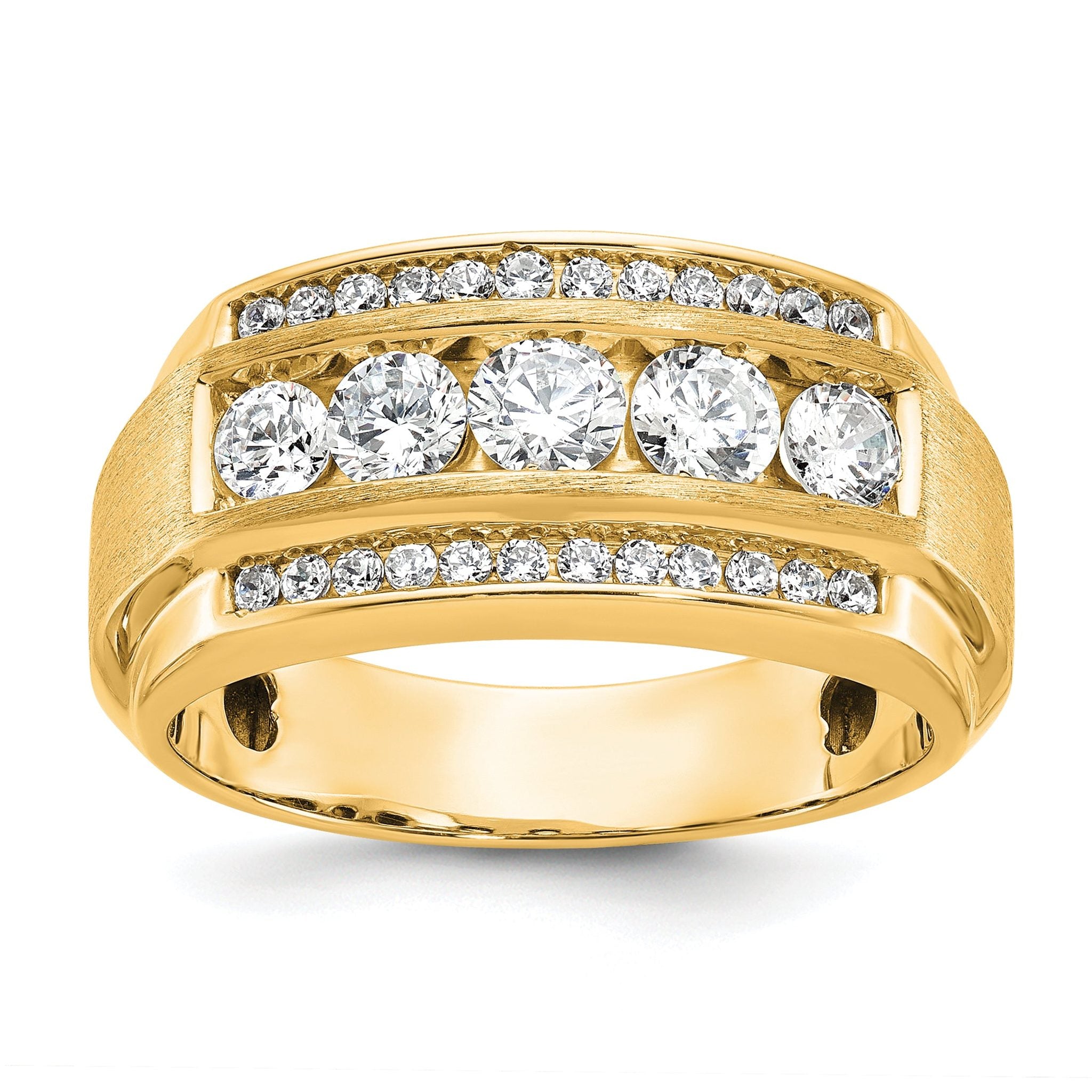 14k 1 7/8 carat Lab Grown Diamond VS/SI+ G+ Complete Polished and Satin Three Row Men's Ring Main image