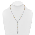 Sterling Silver Rhodium-plated Diamond-cut Tri-color Gold-plated 18.5 inch with 1 inch extender Rosary Necklace