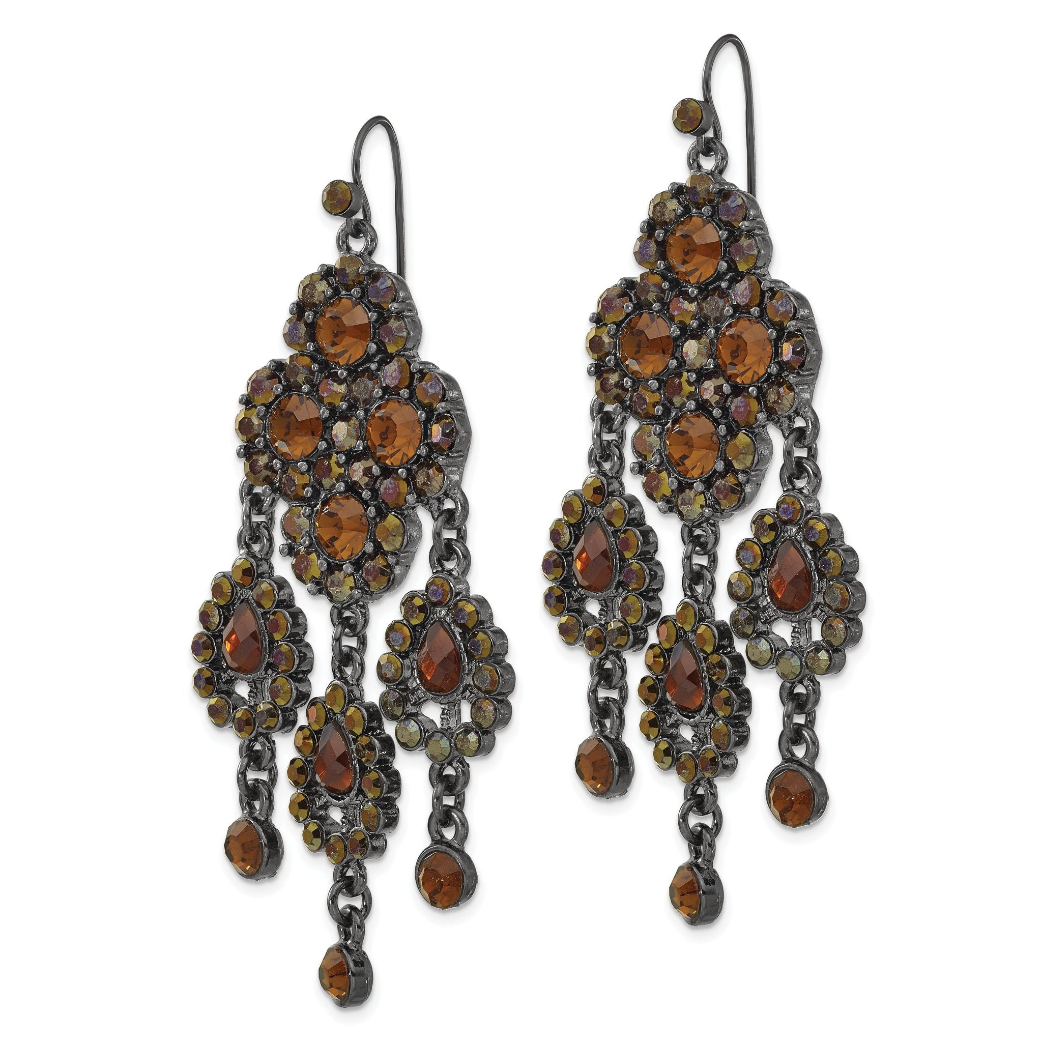 1928 Boutique Black-plated Brown Glass Chandelier Dangle Earrings Secondary image