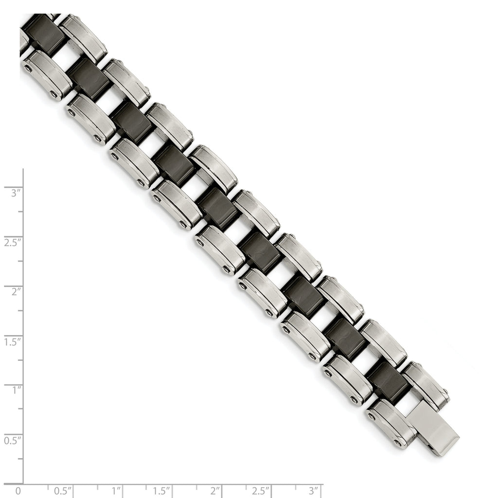 Stainless Steel Brushed and Polished with Black Ceramic Link Bracelet for Men