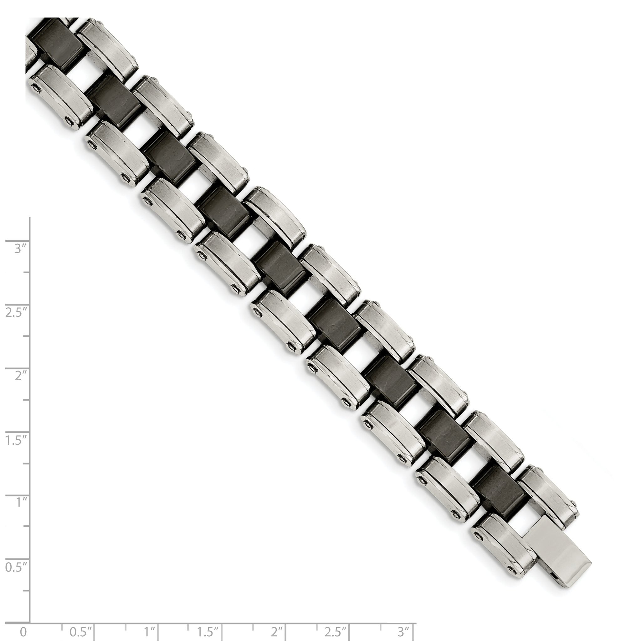 Stainless Steel Brushed and Polished with Black Ceramic Link Bracelet for Men