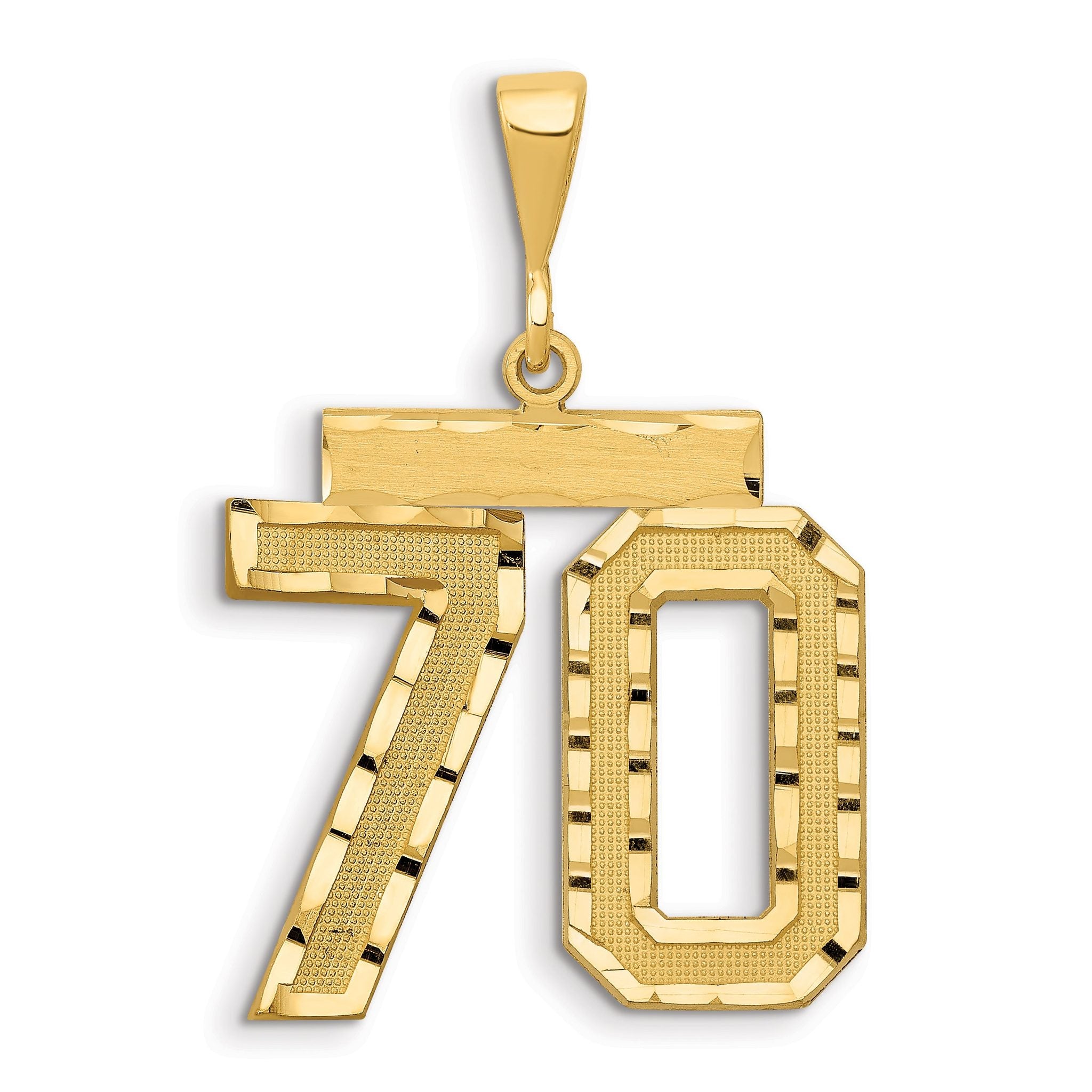 14K Gold Large Diamond-Cut Number 70 Charm Brushed Finish
