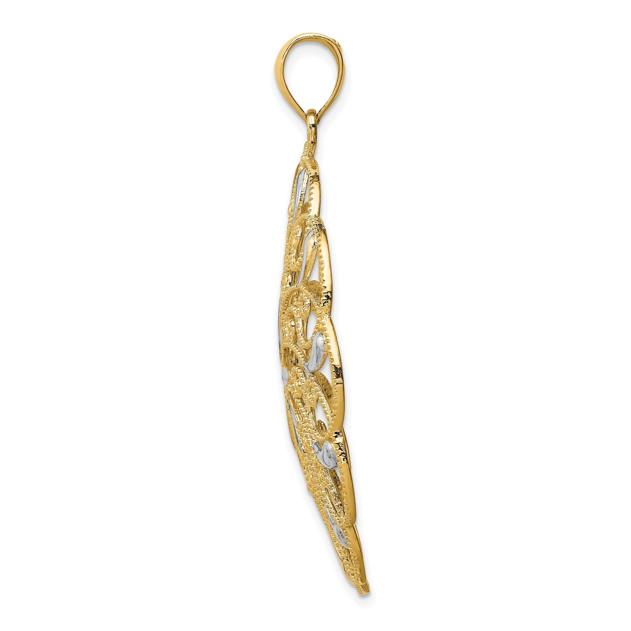 14K Gold and White Rhodium Meridian Swirl Pendant Elegant Statement Piece Secondary image