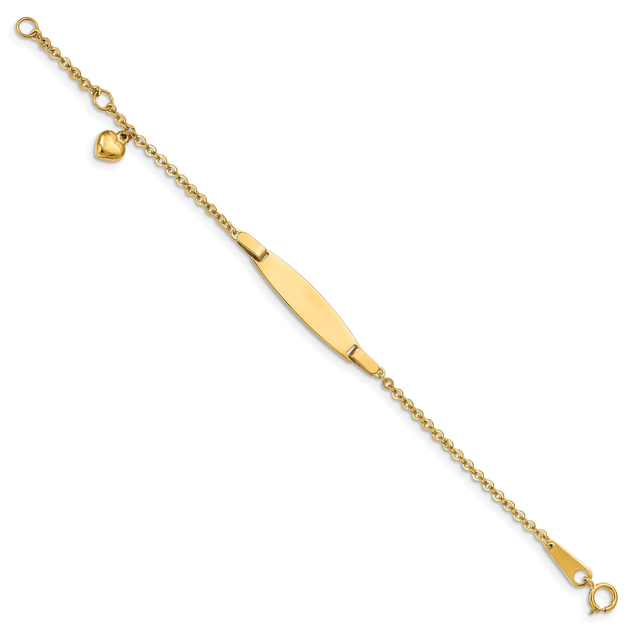 14k Polished Solid Chain/Solid Plate Heart Dangle 20x6mm Plate 4.5 inch Baby/Child ID Bracelet with 0.5 inch Extender Secondary image