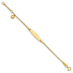 14k Polished Solid Chain/Solid Plate Heart Dangle 20x6mm Plate 4.5 inch Baby/Child ID Bracelet with 0.5 inch Extender