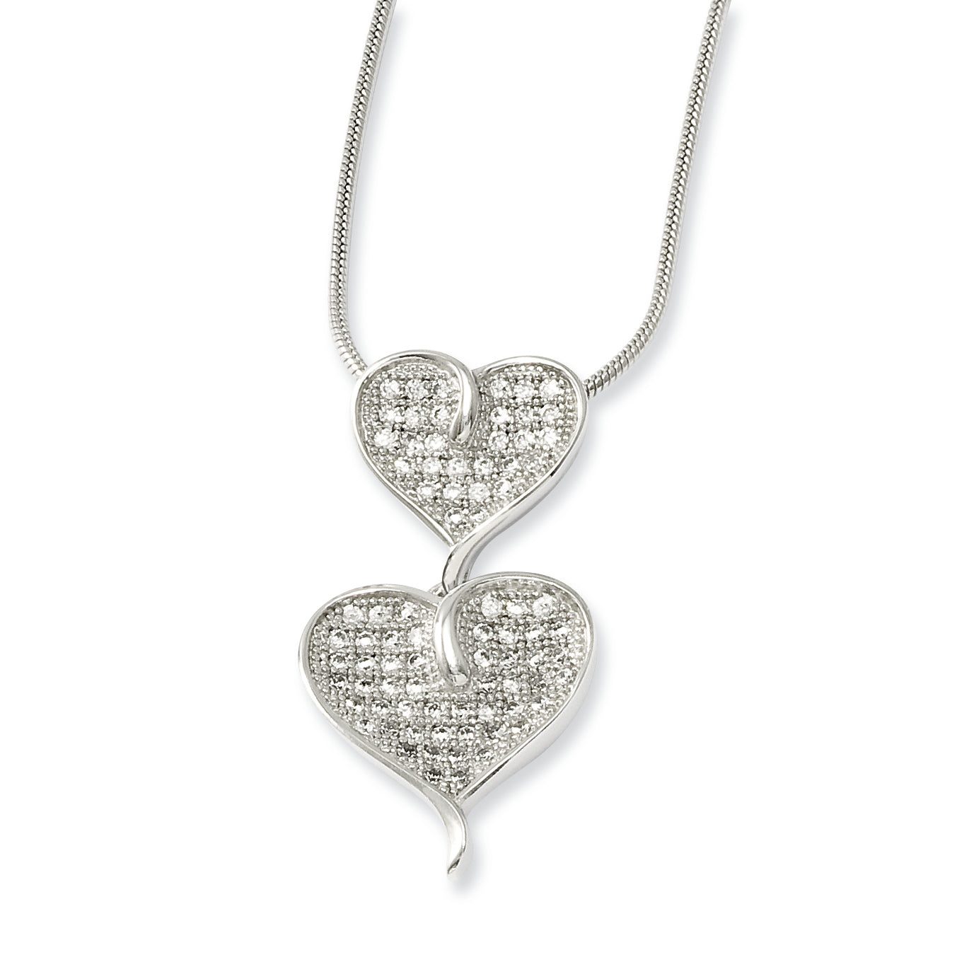 Sterling Silver CZ Double Heart Necklace Elegant Polished Design Secondary image