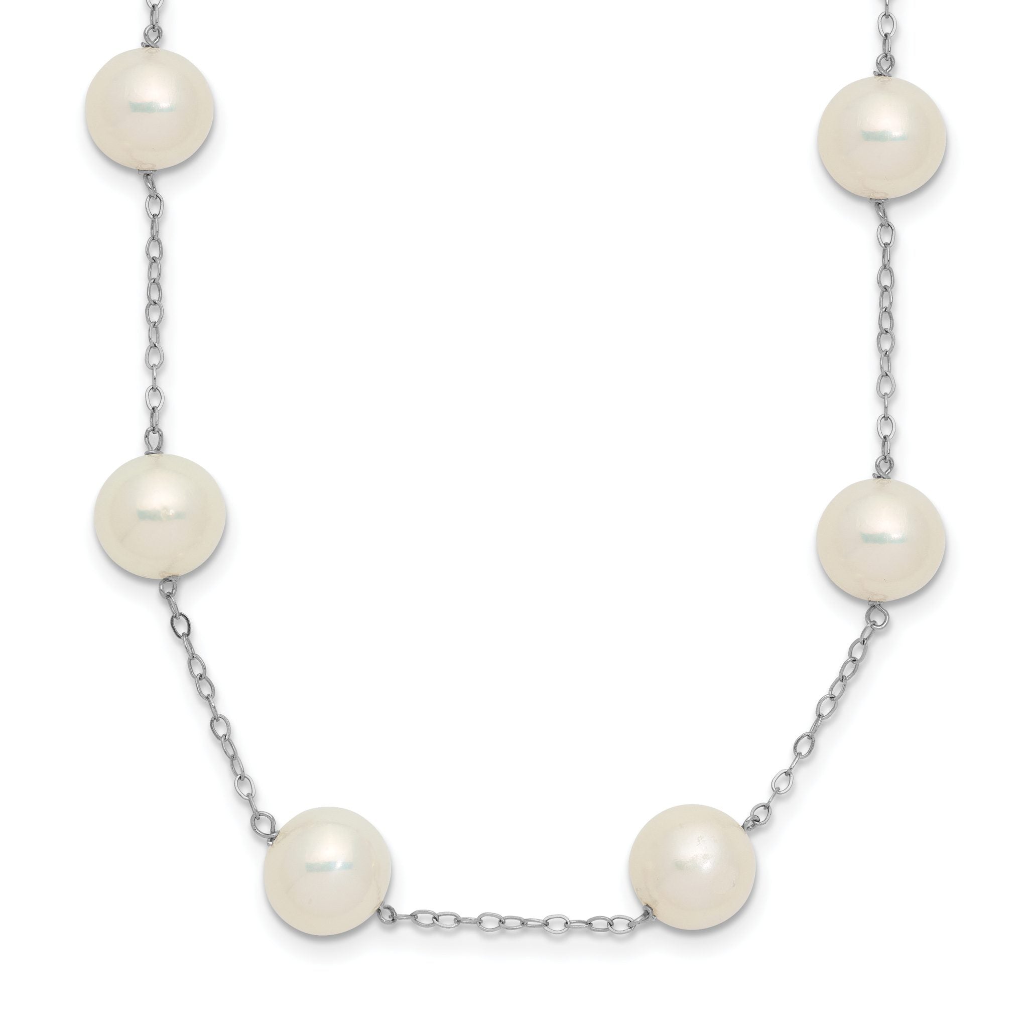 14K White Gold Freshwater Cultured Pearl Necklace with Rhodium Finish