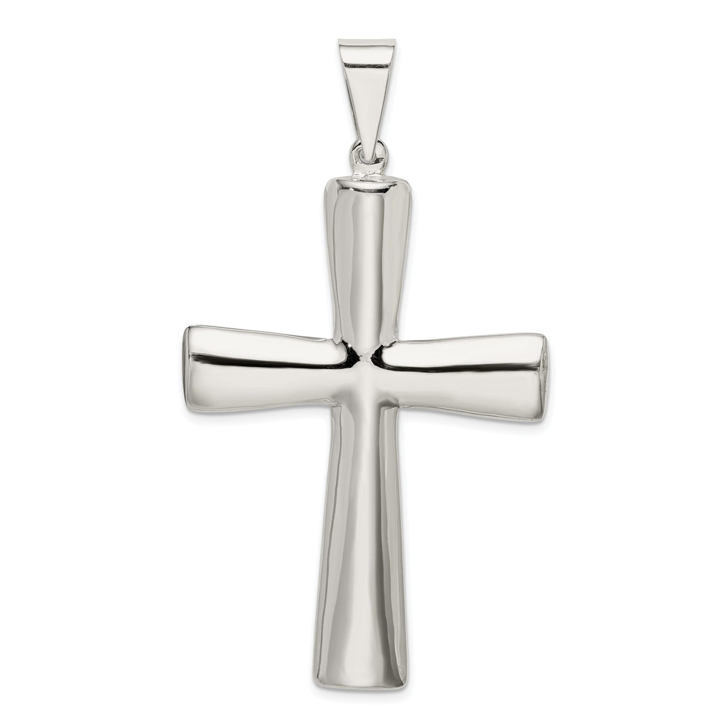 Sterling Silver 925 Polished Hollow Cross Pendant Elegant 62mm