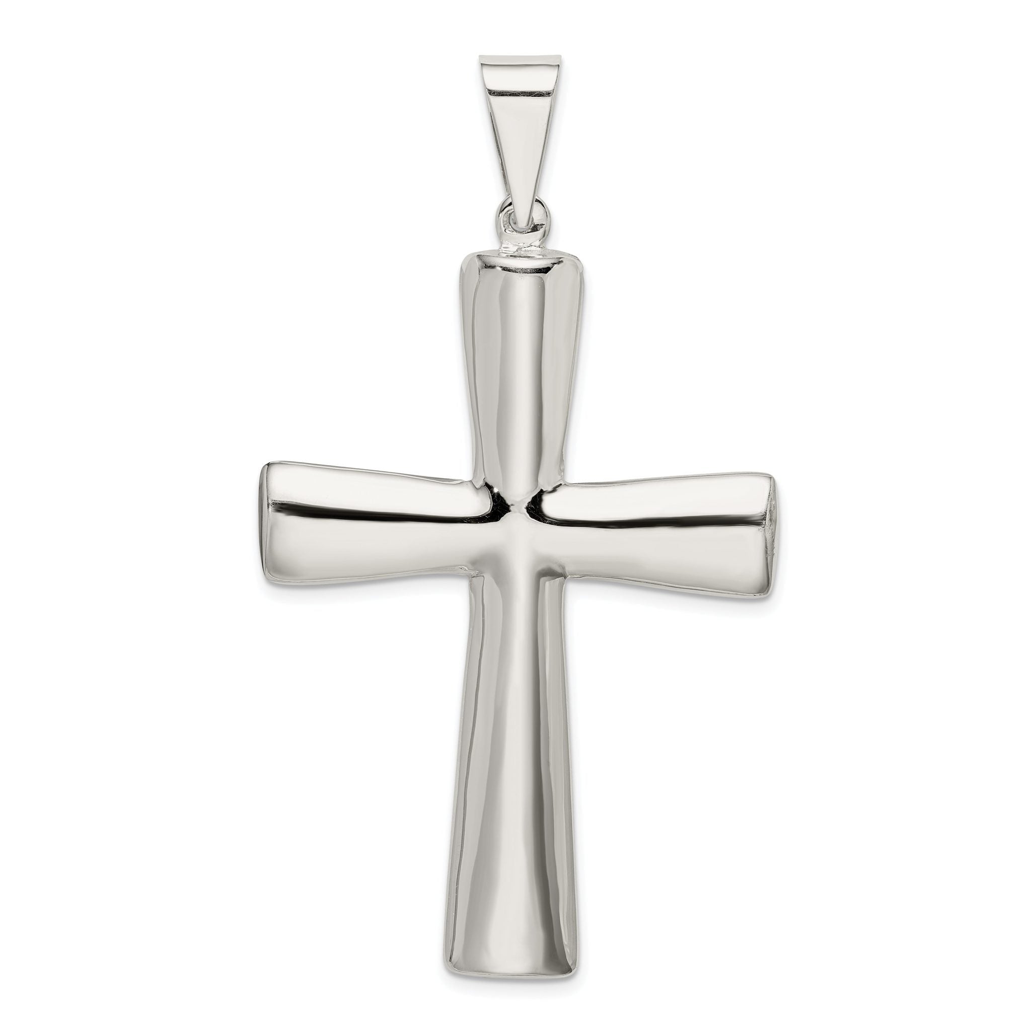 Sterling Silver 925 Polished Hollow Cross Pendant Elegant 62mm