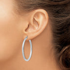 10K White Gold Diamond-Cut Satin Hoop Earrings with Polished Finish