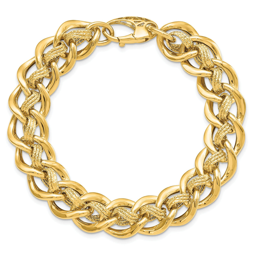 14k Polished and Textured Fancy Link Bracelet