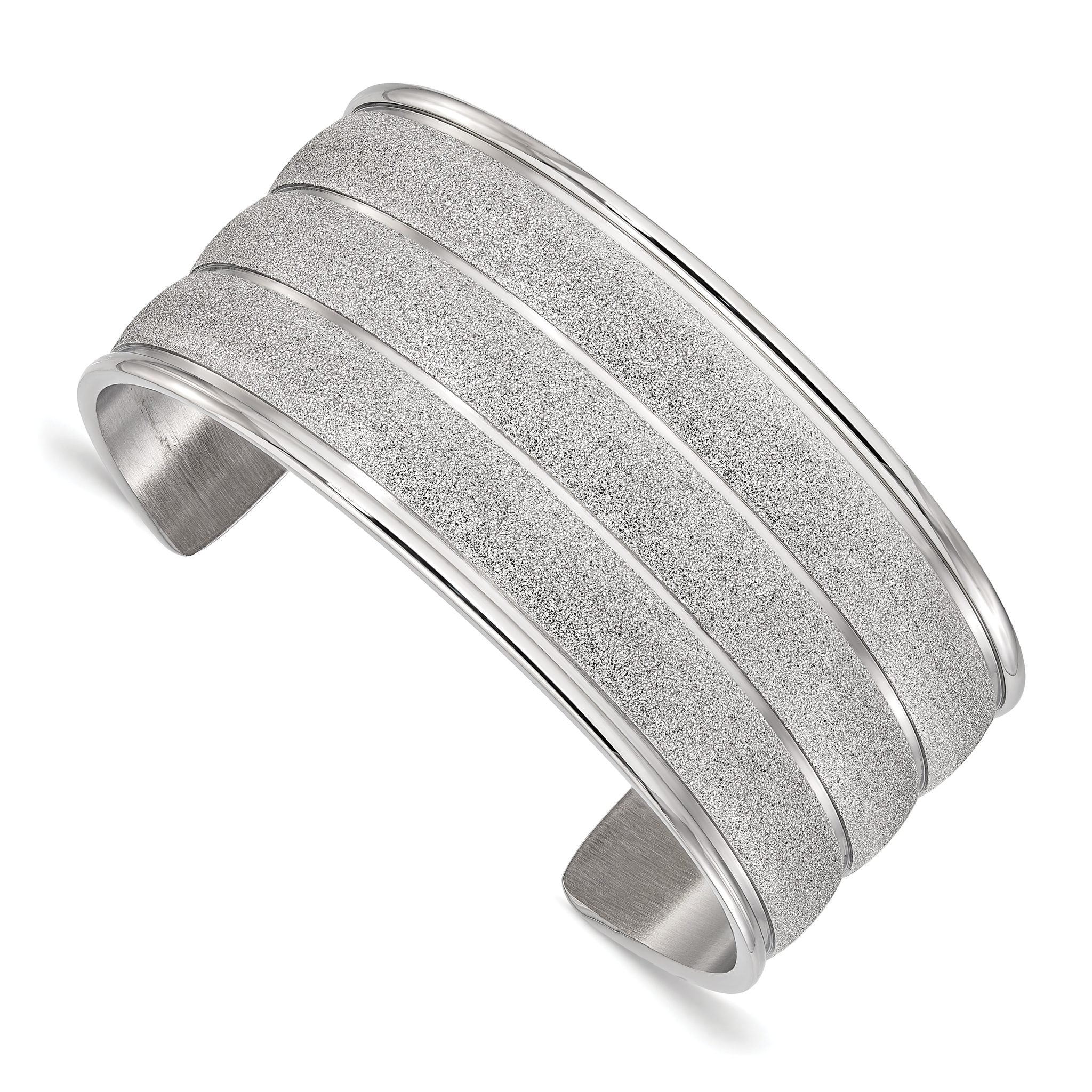 Stainless Steel Polished & Laser Cut Cuff Bangle Bracelet for Women