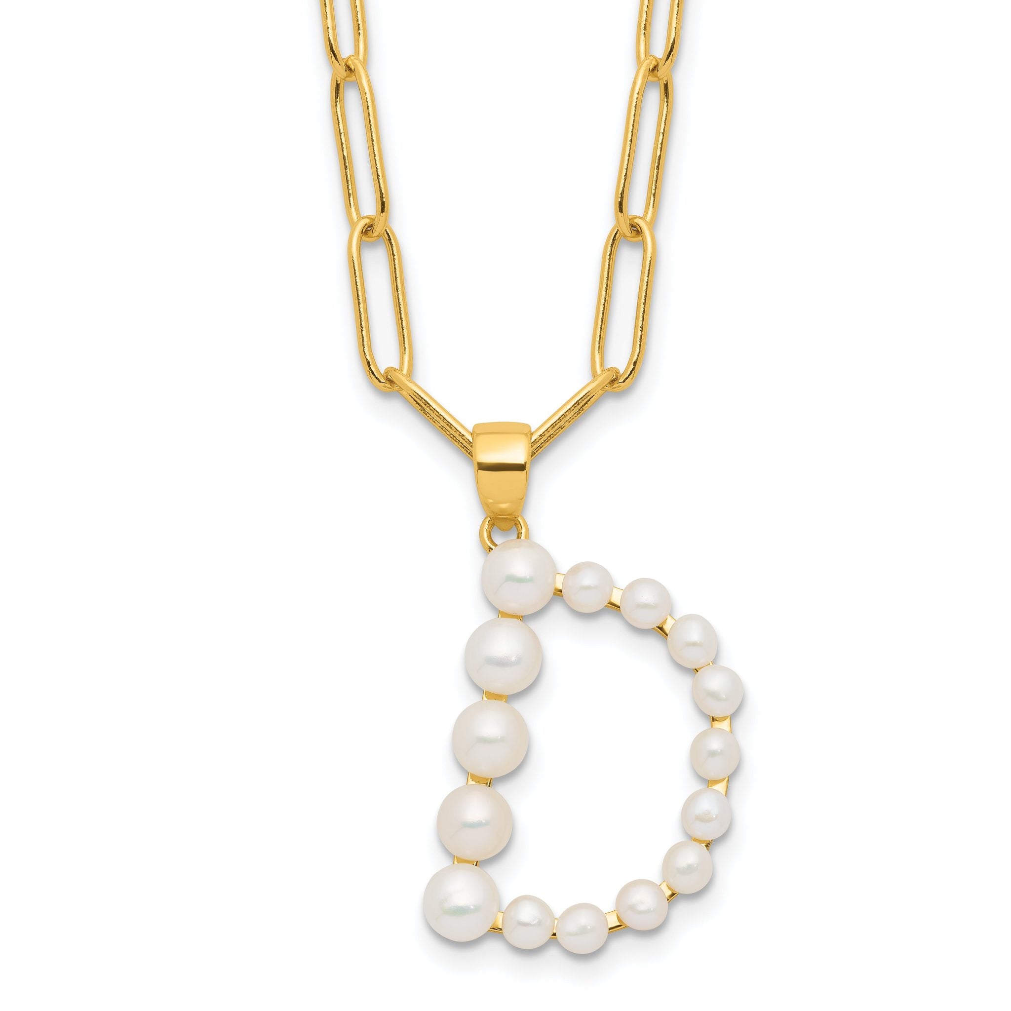Sterling Silver Gold-plated 3-5.5mm White Button Freshwater Cultured Pearl LETTER D 18 inch Necklace Main image