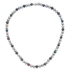 Sterling Silver Rhodium-plated 6-7mm Grey and Black Semi-Round Freshwater Cultured Pearl 18 inch Necklace and 7.25 Bracelet and 3-piece Button Post Earrings Set