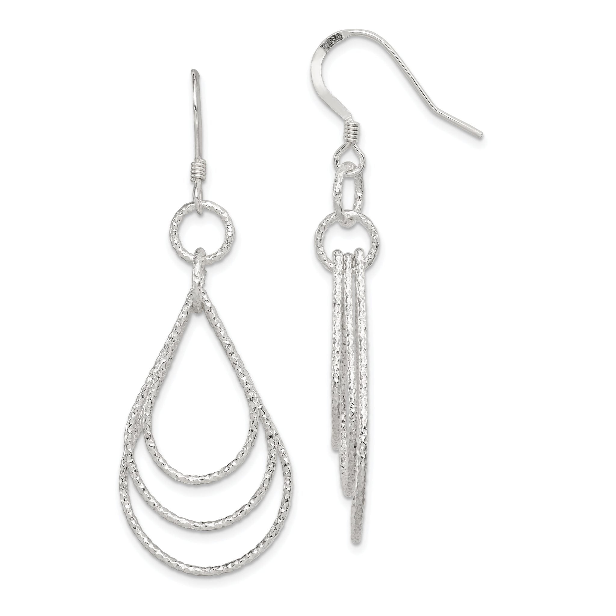 Sterling Silver Textured Teardrops Dangle Earrings Main image