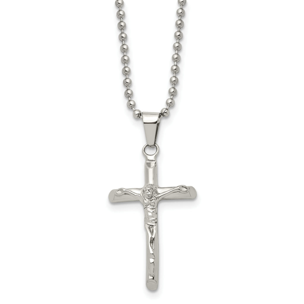 Sophia Jewelers Polished Stainless Steel Unisex Crucifix Pendant Necklace