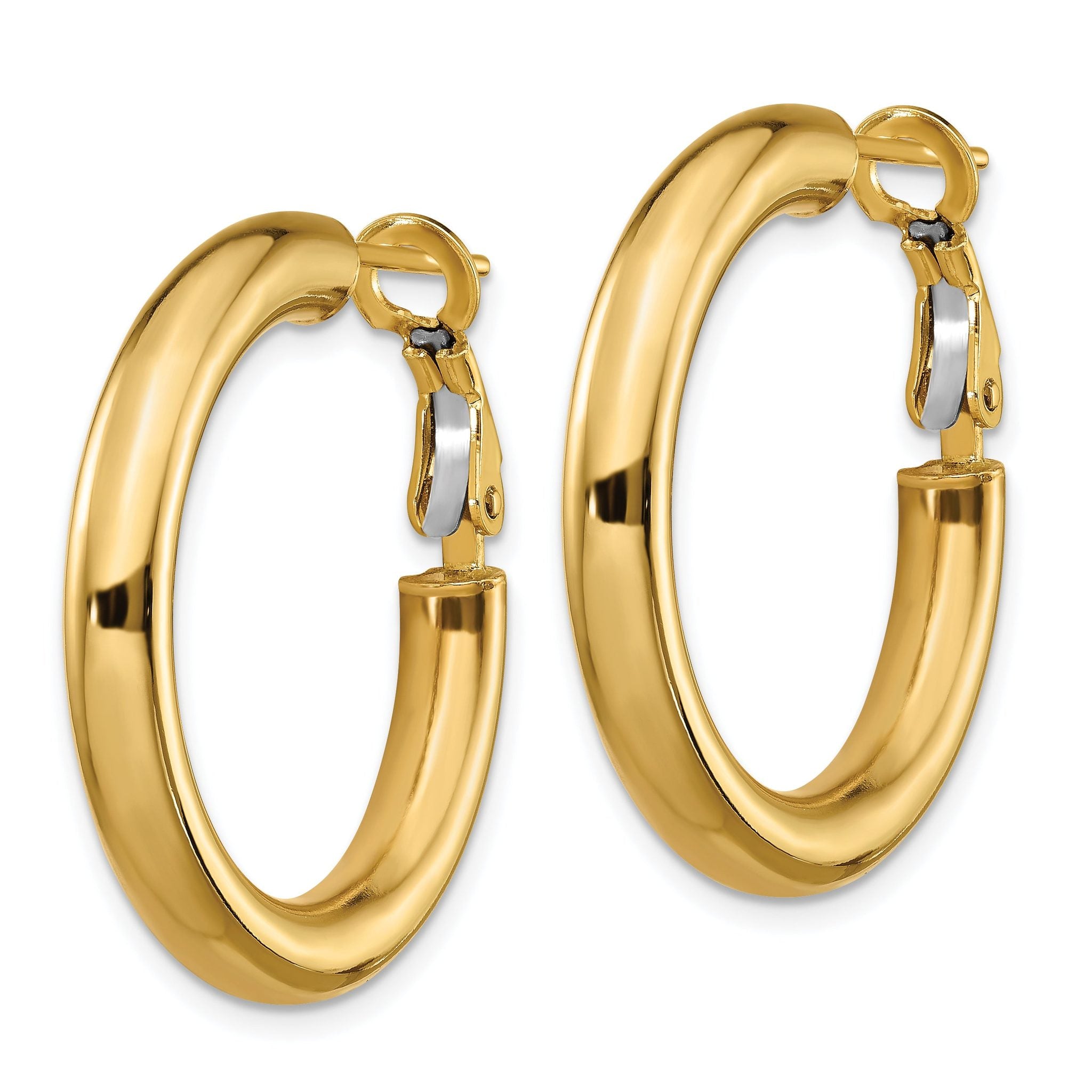 14k 4x20mm Polished Round Omega Back Hoop Earrings Secondary image
