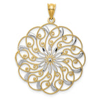 14K Gold Fancy Swirl Pendant with Rhodium Accents and Diamond-Cut Finish