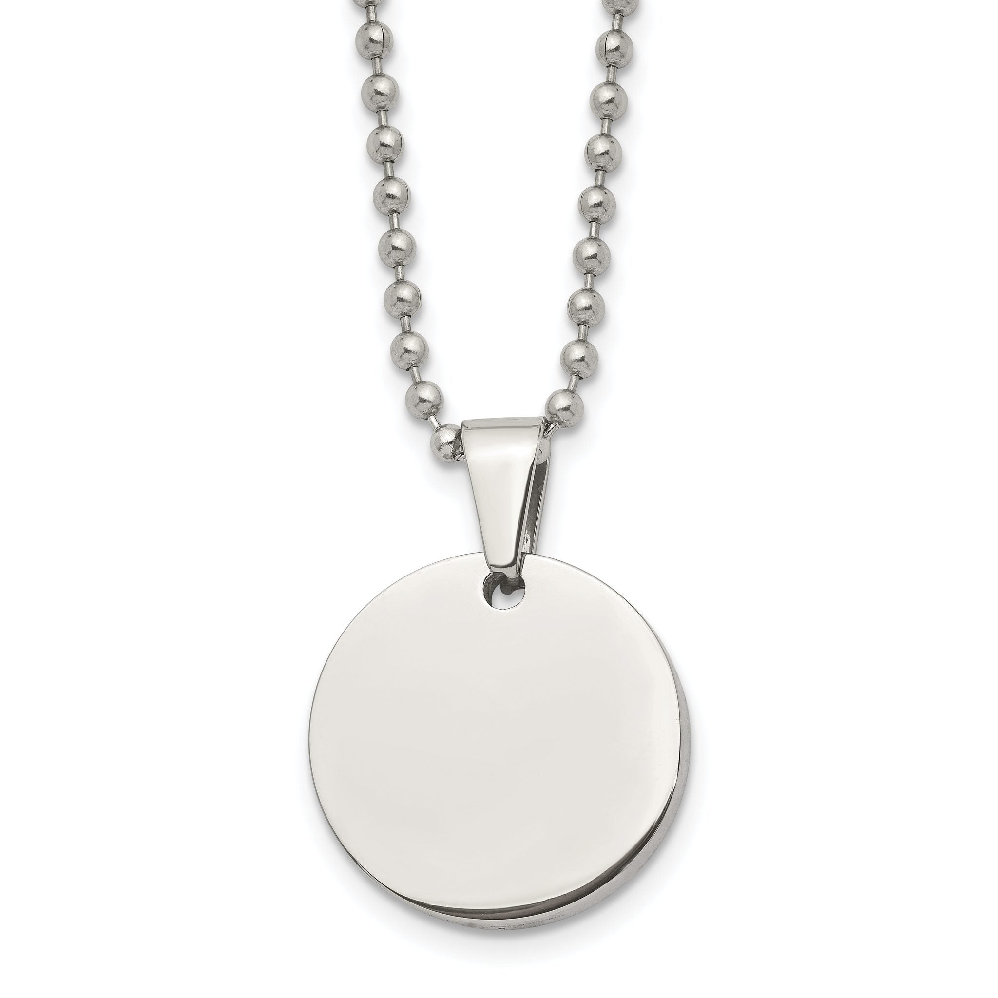 Reversible Round Dog Tag Necklace in Stainless Steel, 24" Main image