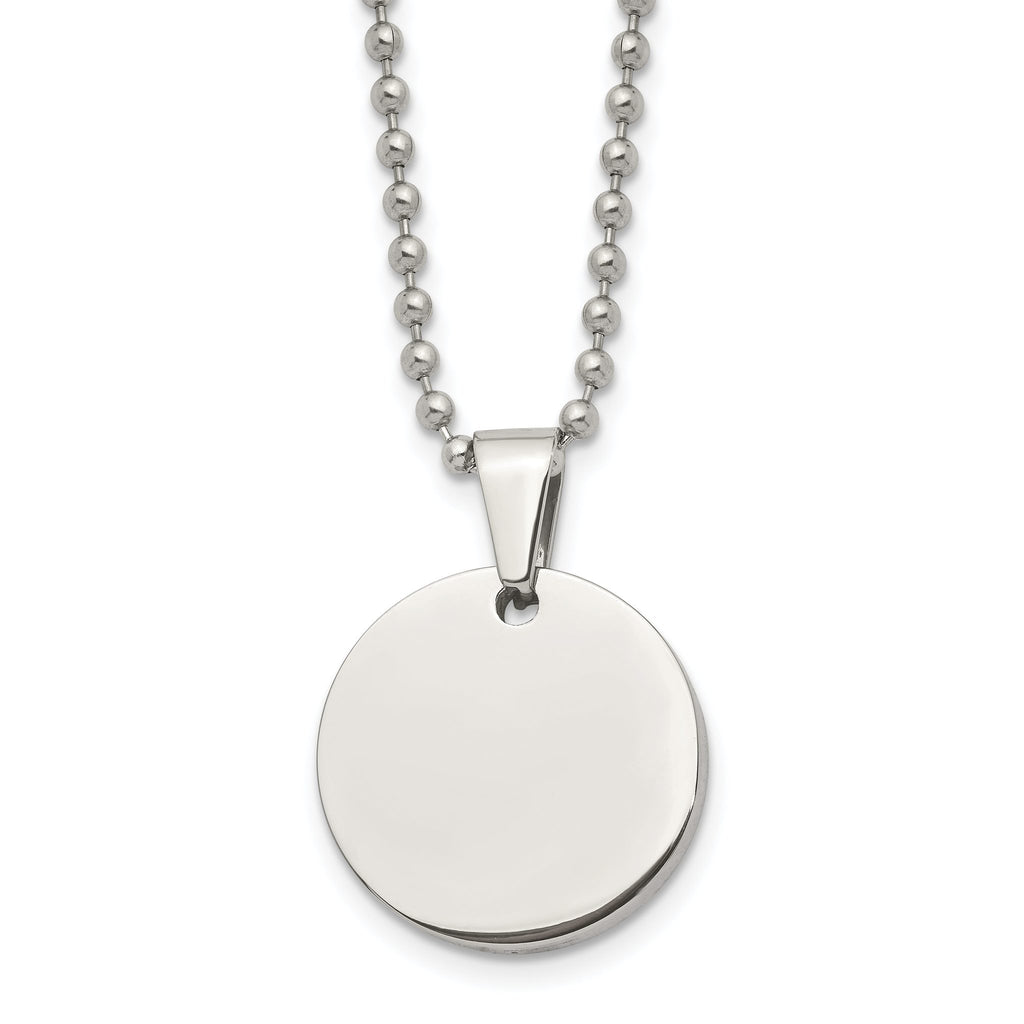 Reversible Round Dog Tag Necklace in Stainless Steel, 24"
